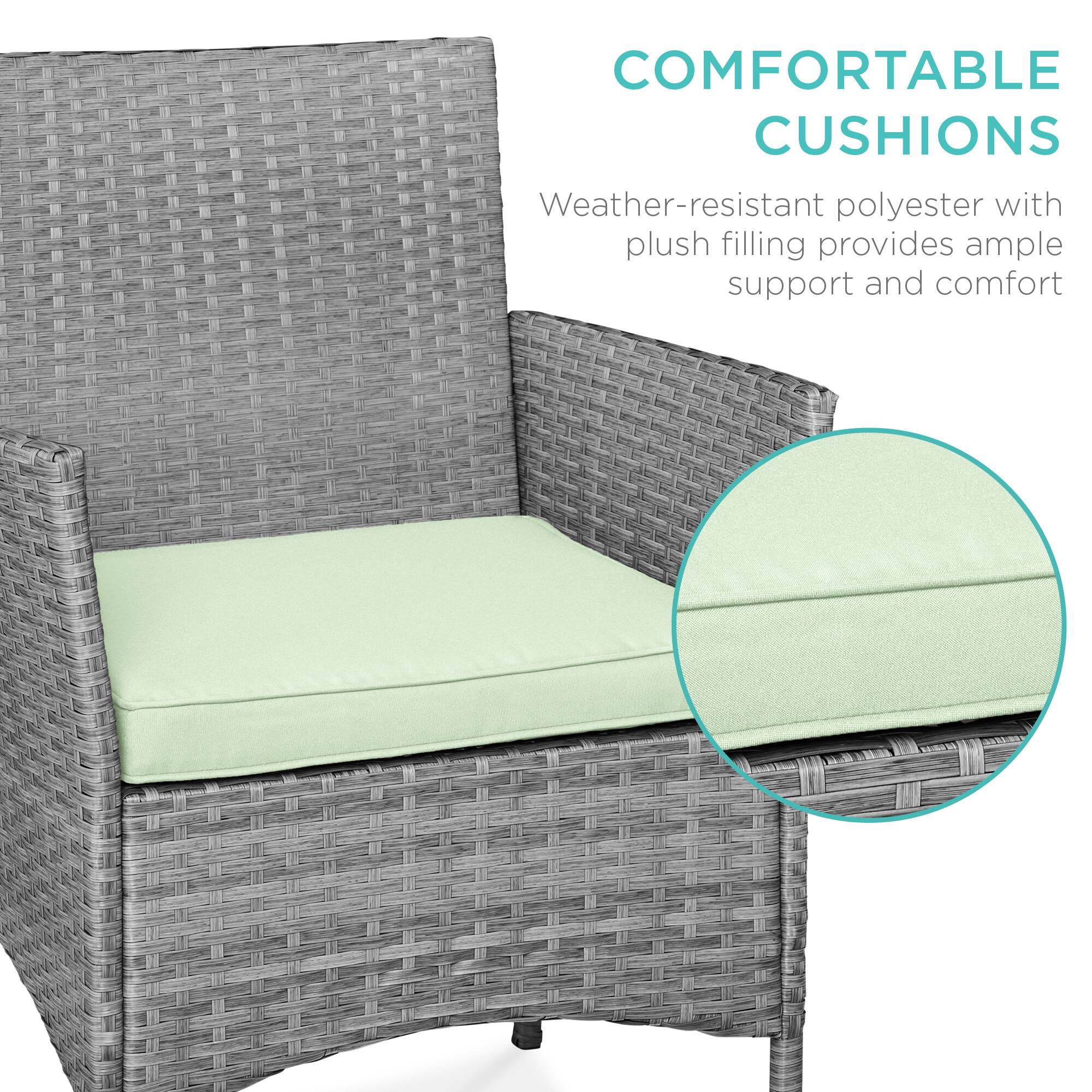 COMFORTABLE CUSHIONS

Weather-resistant polyester with plush filling provides ample support and comfort