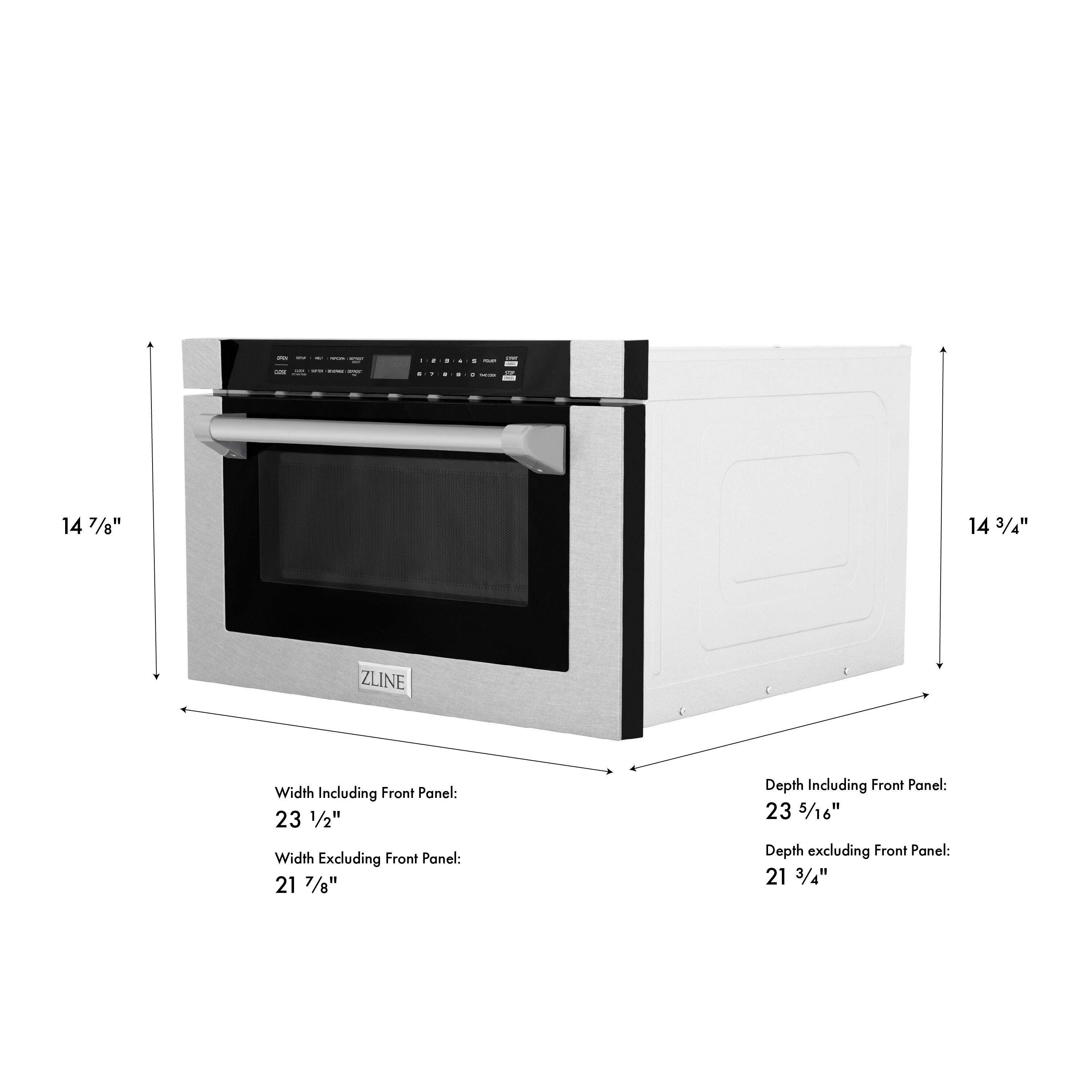 - Height: 14 7/8"
- Width Including Front Panel: 23 1/2"
- Width Excluding Front Panel: 21 7/8"
- Depth Including Front Panel: 23 5/16"
- Depth Excluding Front Panel: 21 3/4"