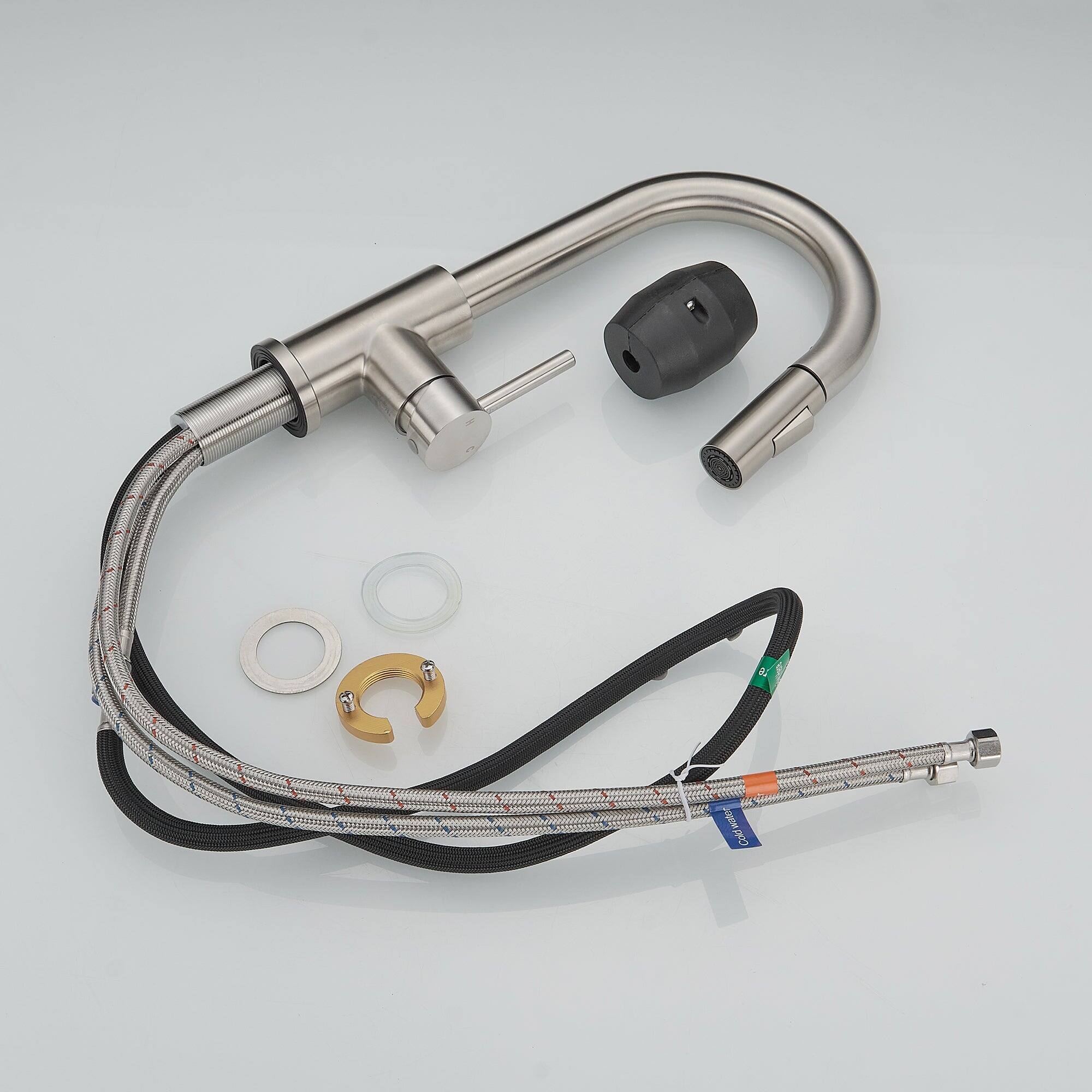 Alt View 2. Boyel Living - Brushed Nickel Single Handle Pull Down Bar Faucet with Water Supply Hoses and Ceramic Disc Cartridge - Brushed Nickel.