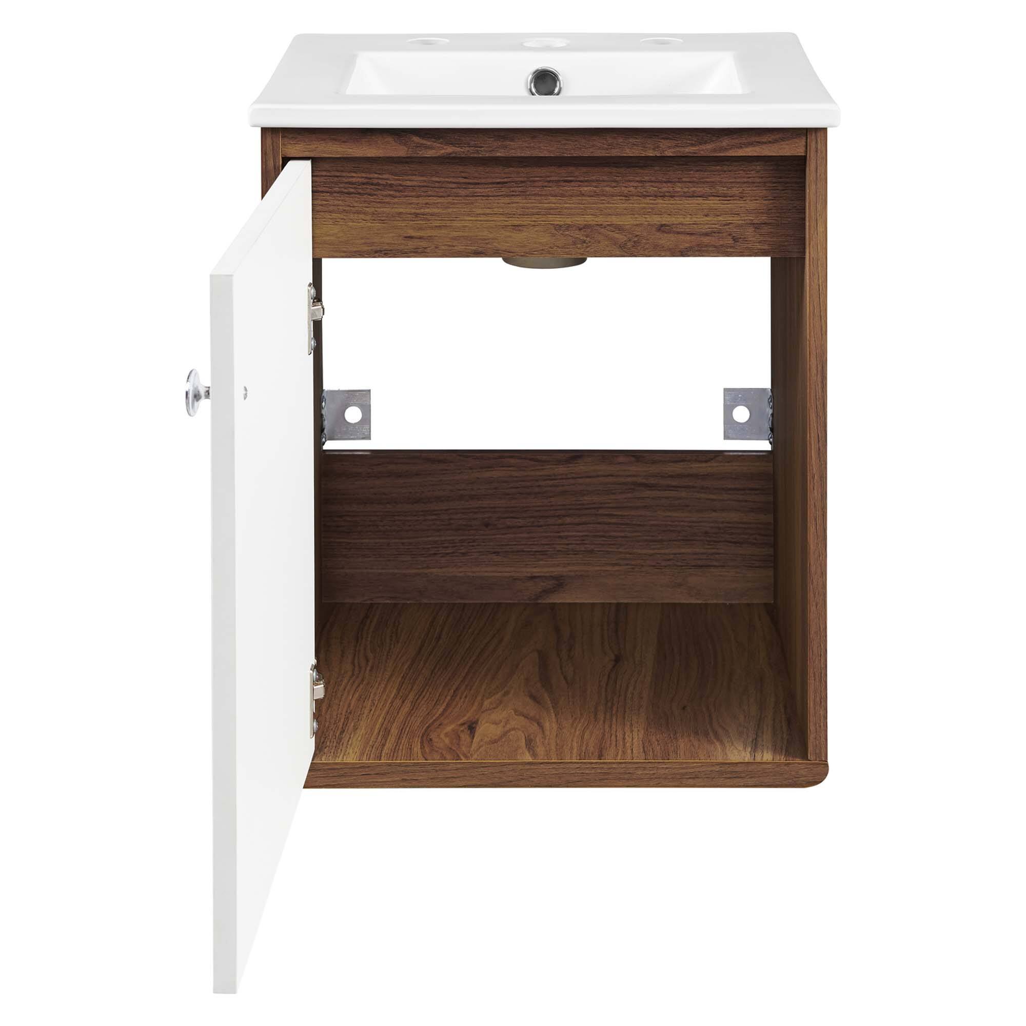 Alt View 4. Modway - Transmit Wall-Mount Bathroom Vanity Basin Included - Walnut White.