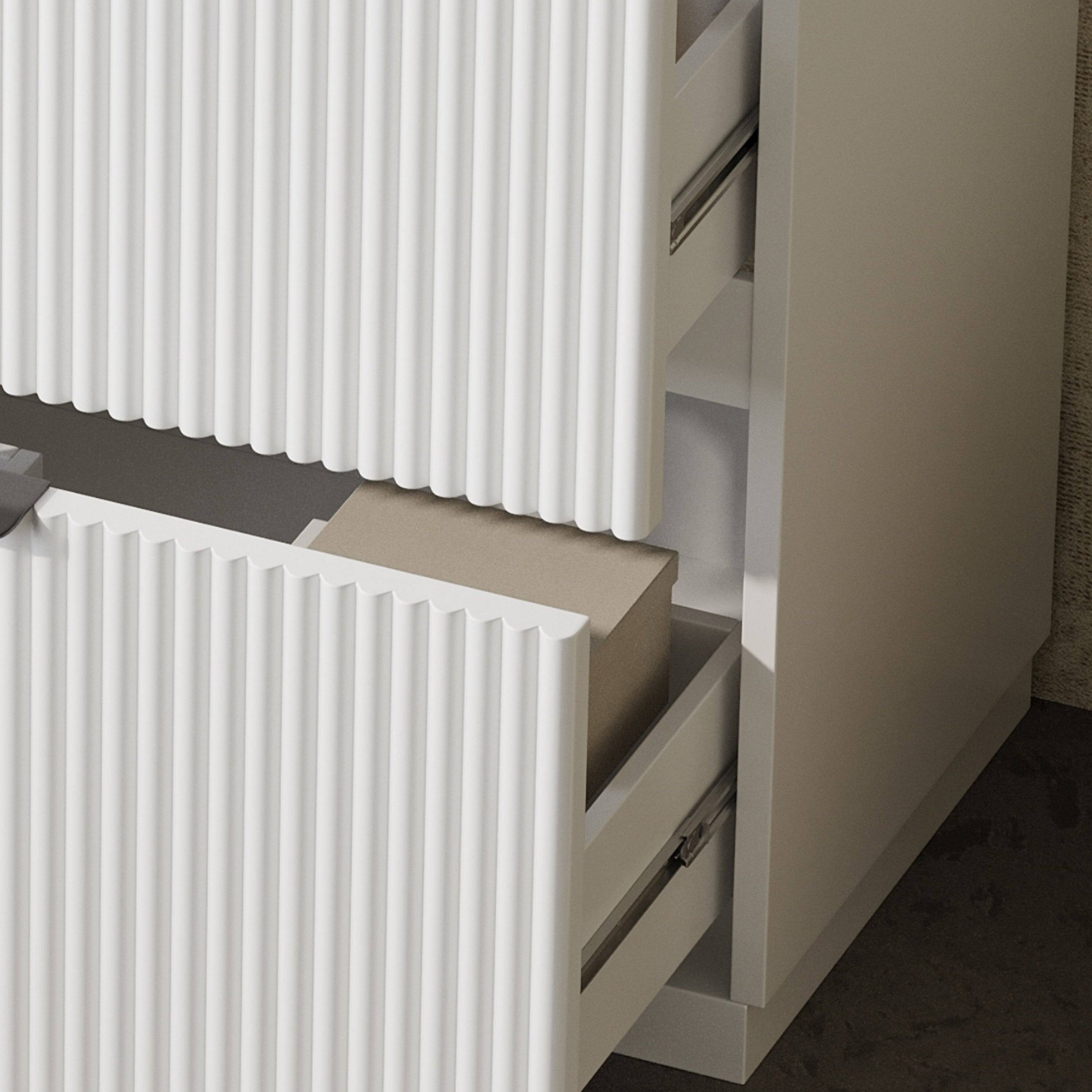 Alt View 6. Boyel Living - 30 Inch Bathroom Vanity with Ceramic Sink Full Extension Drawers Soft Close Fluted Design White - White.