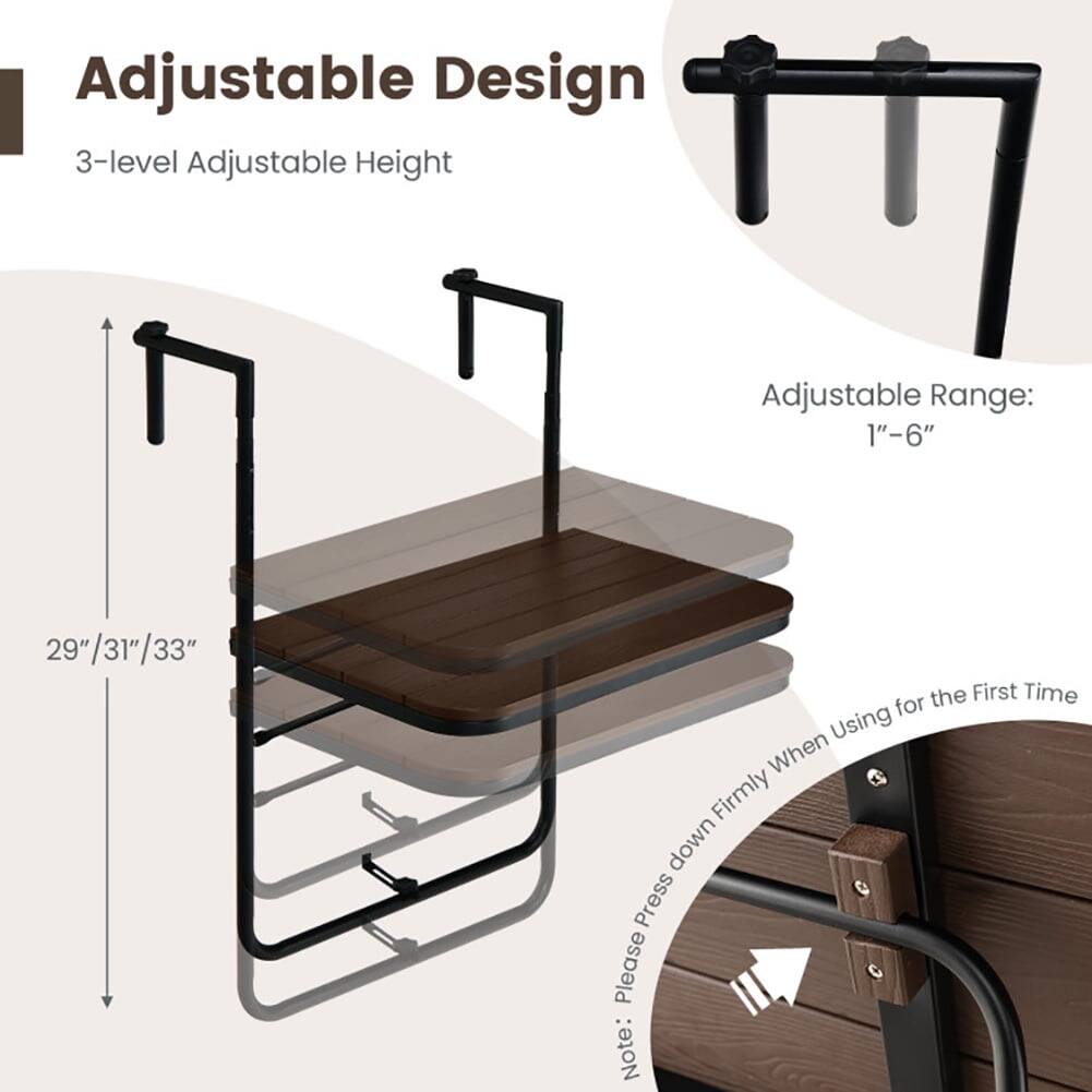 Adjustable Design  
3-level Adjustable Height  
Adjustable Range: 1"–6"  
29"/31"/33"  

Note: Please Press down Firmly When Using for the First Time