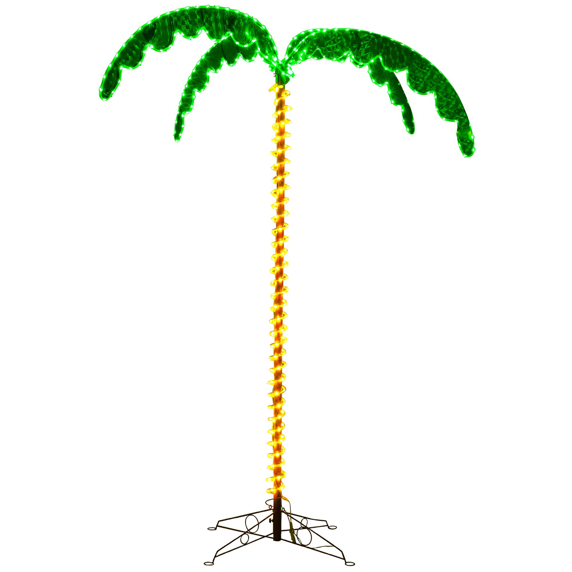 Alt View 9. Gymax - Gymax 7.5 FT Lighted Palm Tree w/332 LED Lights Holographic Trunk & Fronds Christmas - Green ,Brown.