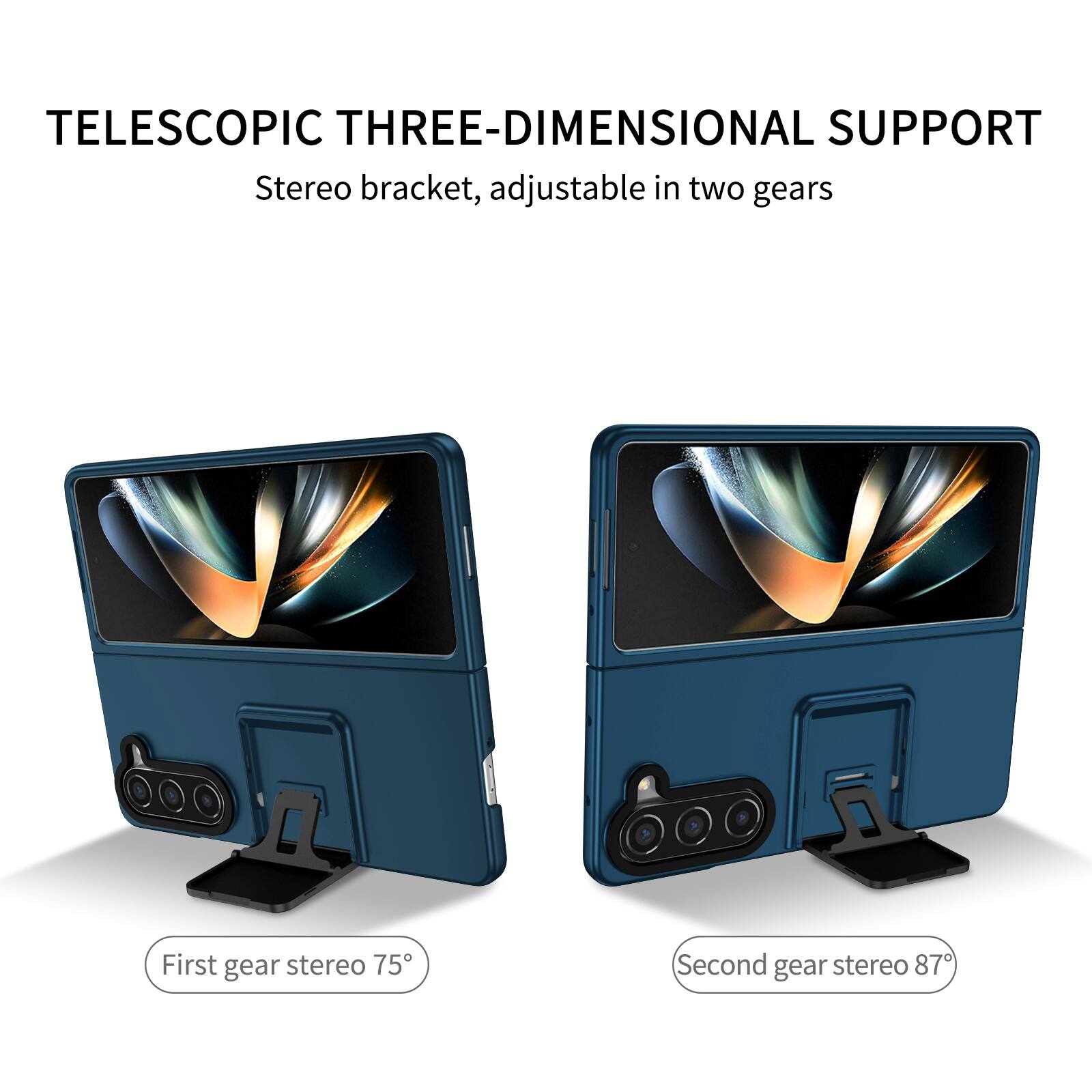 TELESCOPIC THREE-DIMENSIONAL SUPPORT  
Stereo bracket, adjustable in two gears  
First gear stereo 75°  
Second gear stereo 87°