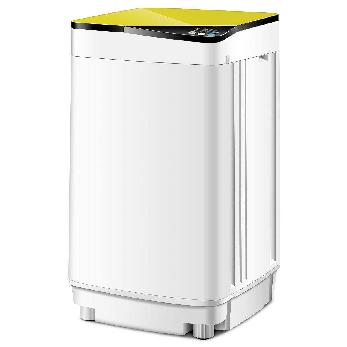 Front. HONGGE - Full Automatic Washing Machine with LED Panel Light Tub and Adjustable Feet for Home Use - Yellow.