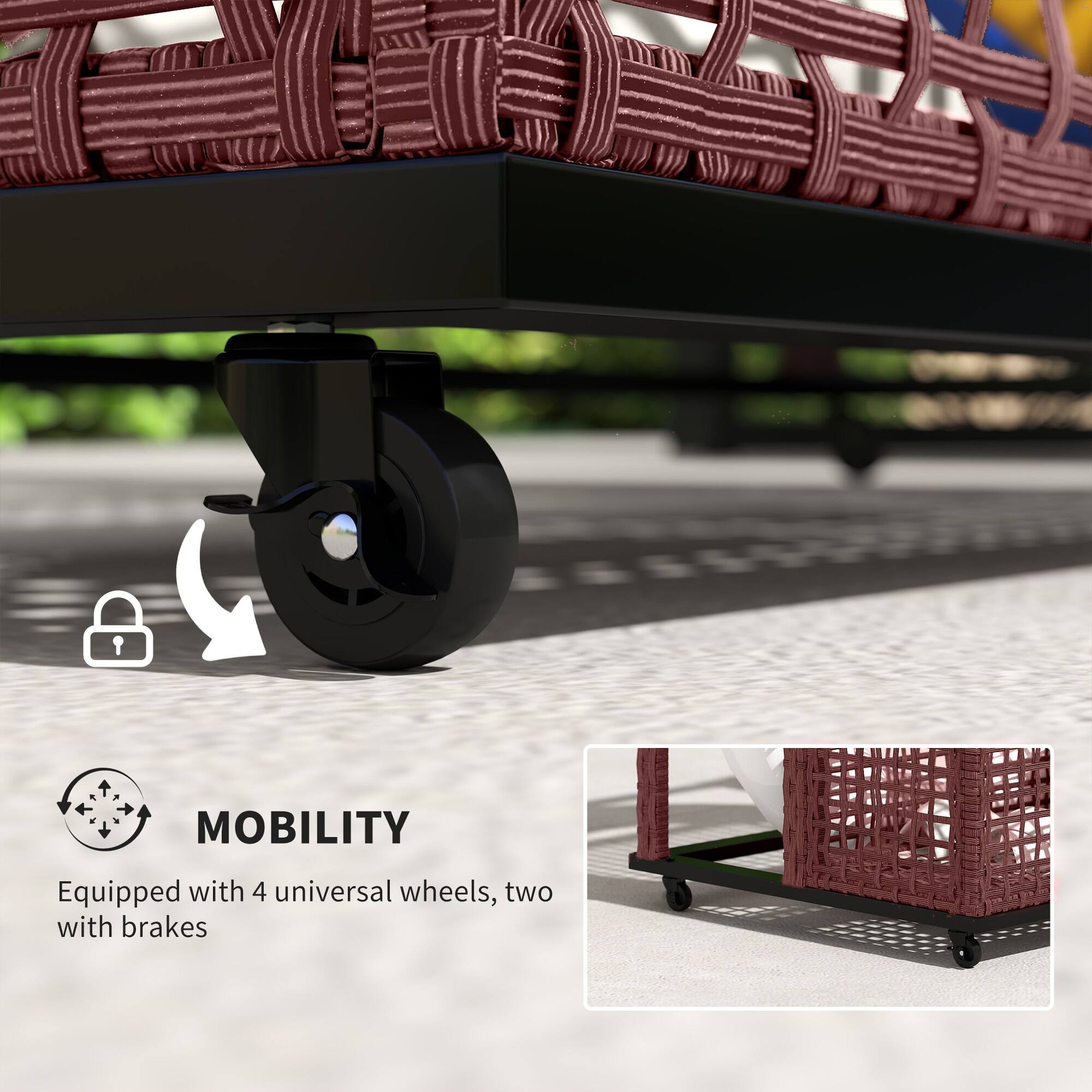 MOBILITY
Equipped with 4 universal wheels, two with brakes