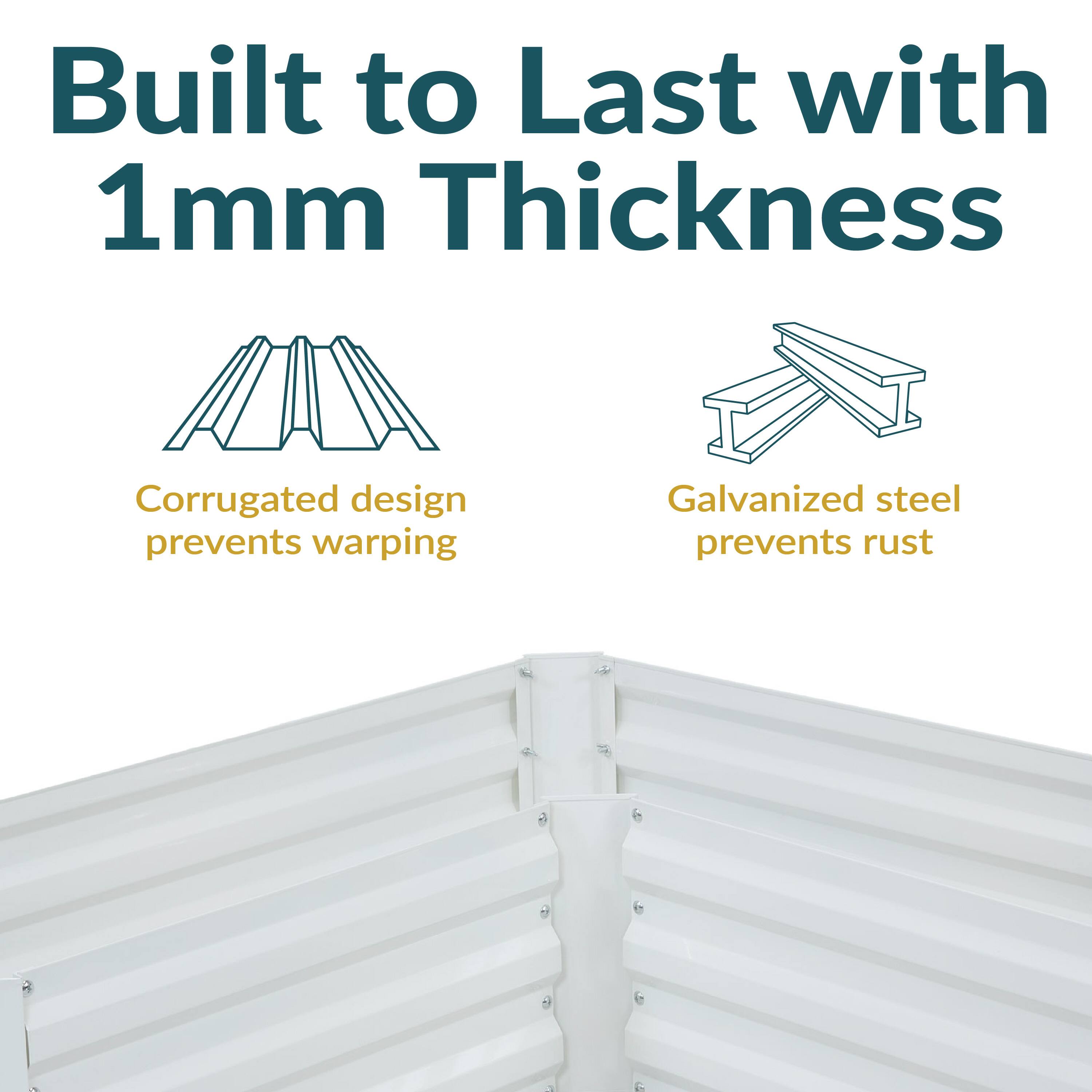 Built to Last with 1mm Thickness

- Corrugated design prevents warping
- Galvanized steel prevents rust