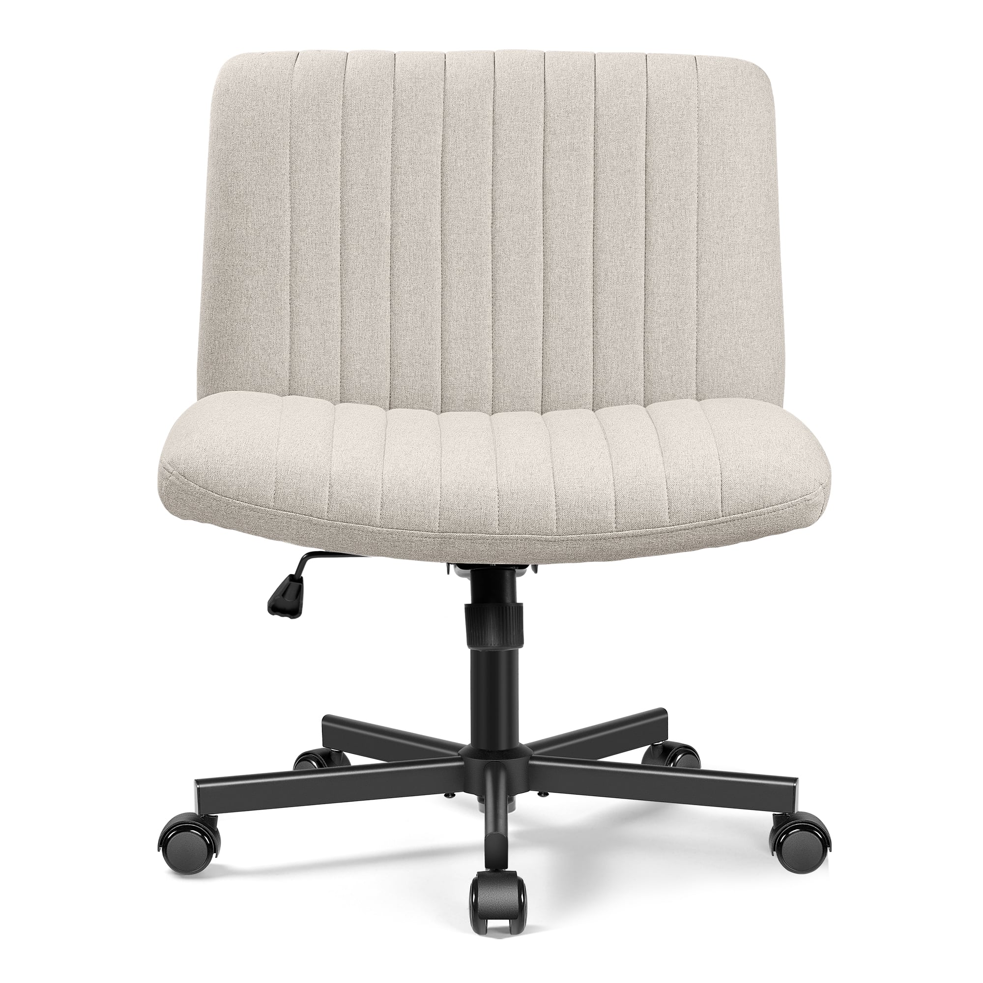 Brick Attic - Criss Cross Chair with Wheels, Wide Cross Legged Office Desk Vanity Chair Comfy Fabric Armless Adjustable Swivel - Beige