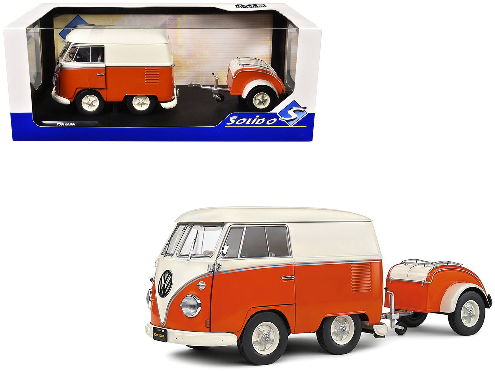 1950 Volkswagen Kool Kombi Van with Trailer Orange and White 1/18 Diecast Model Car by Solido price history on PriceWatchPro
