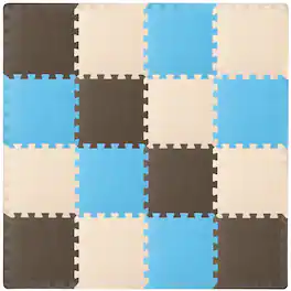 ProSource - ProsourceFit Kids Solid Floor Play Mat 3/8-in, 16 sf - Blue/Brown/Beige