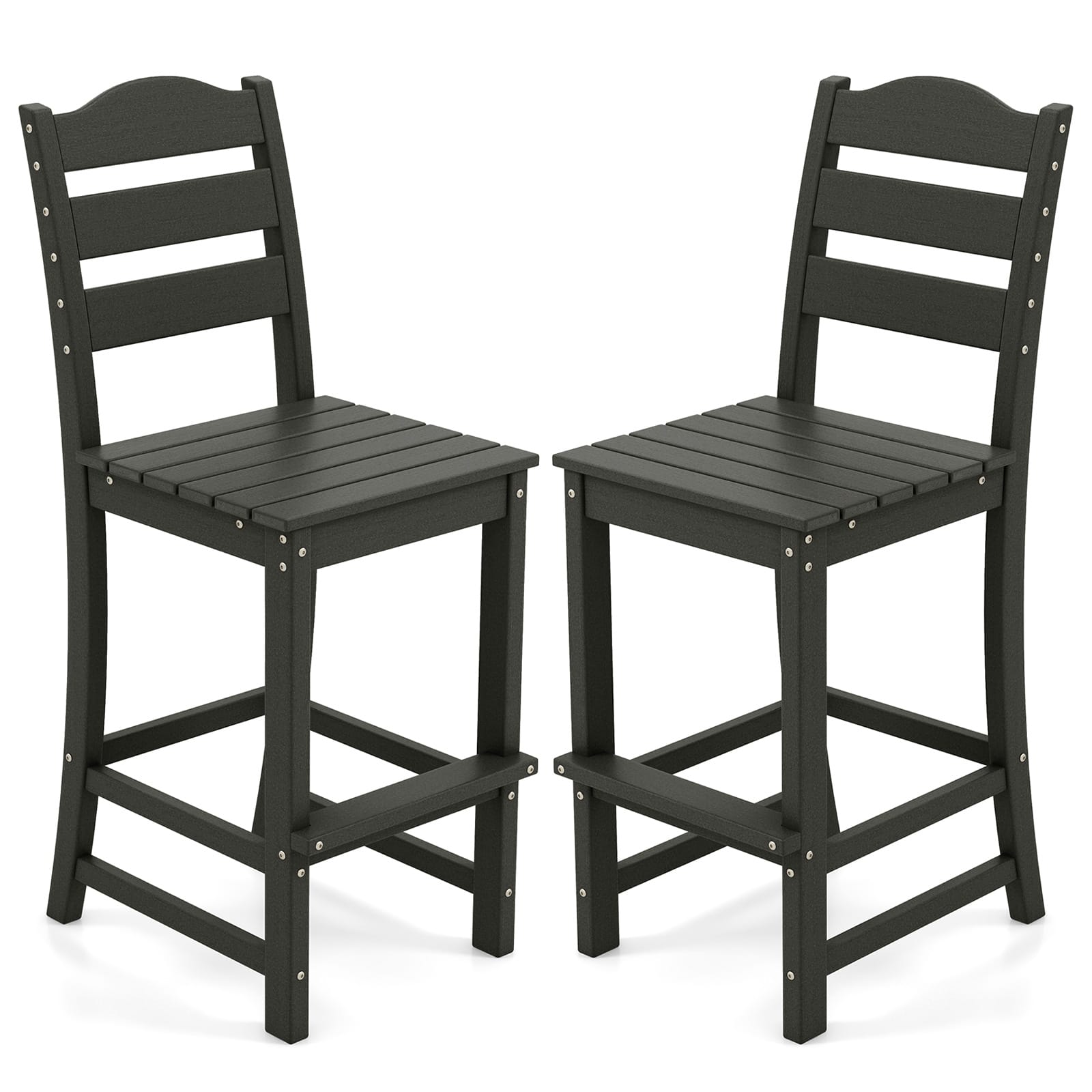 Gymax - Set Of 2 Outdoor HDPE Bar Stool Patio Tall Chair Backrest Footrest All Weather - Black