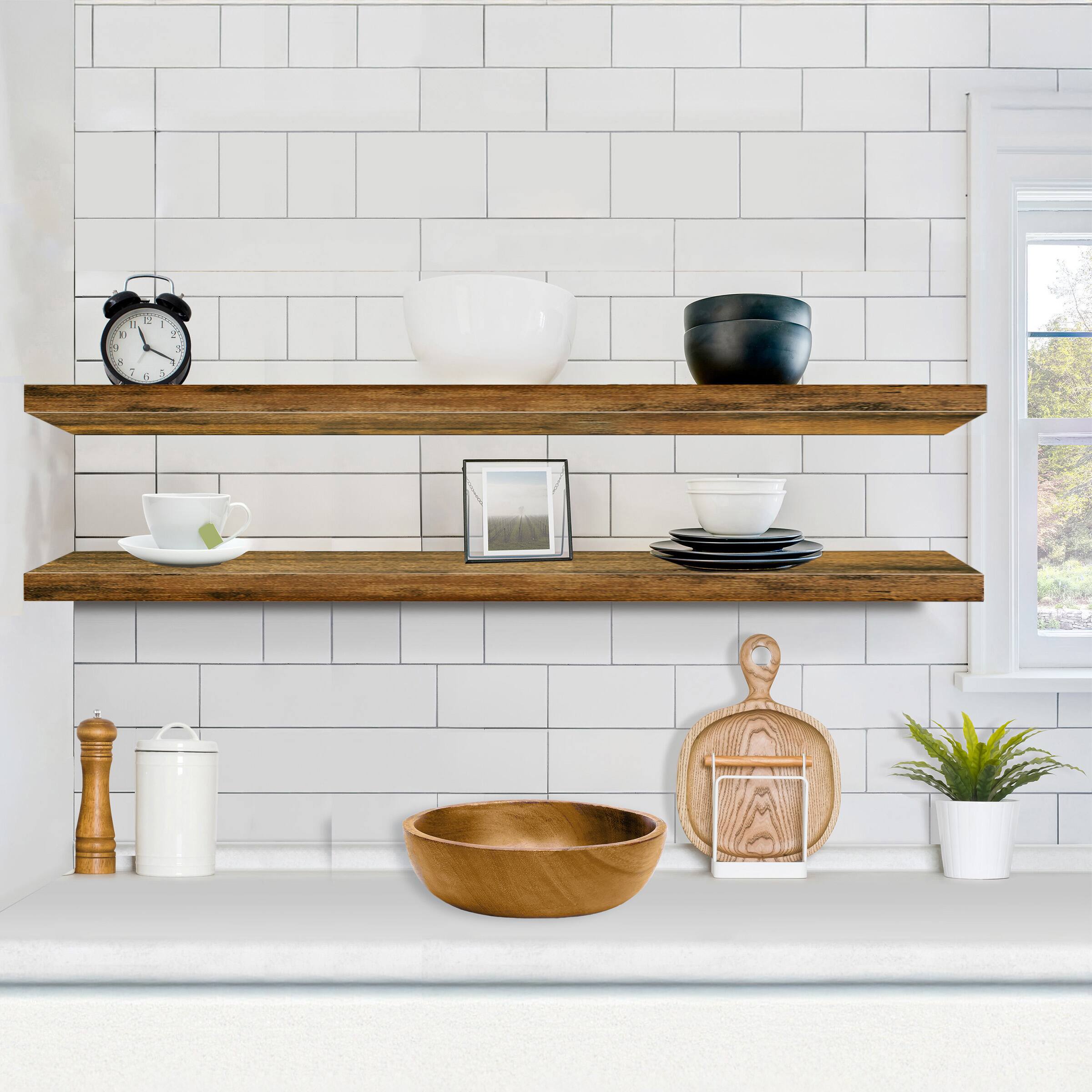 Alt View 2. Sorbus - Sorbus Floating Shelves for Wall - 55 Inch Extra-Long Bathroom Shelves, Floating Shelf with Hidden Brackets (2 Pack) - Brown.