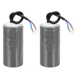Unique Bargains - 2pcs CD60 Run Capacitor 250uF 450V 5% Motor Starting with 2 Wires for Air Compressor Washing Machine - Gray
