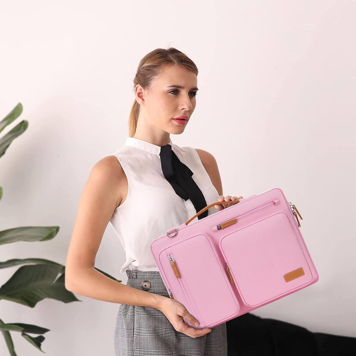 Angle. mosiso - 360 Protective Laptop Shoulder Bag 15-15.6 inch Computer Messenger Bag for MacBook Pro 16 inch HP Dell Lenovo Asus - Pink.