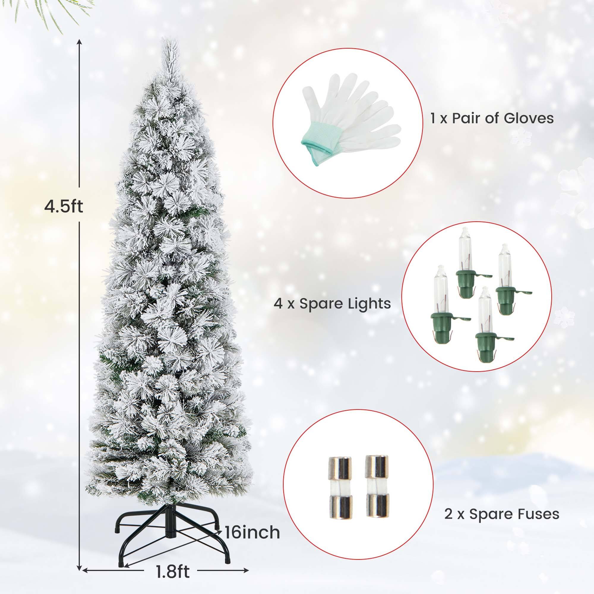 1.5ft Christmas Tree, 1 X Pair of Gloves, 4.5ft, 4 x Spare Lights, 16inch, 2 X Spare Fuses, 1.8ft