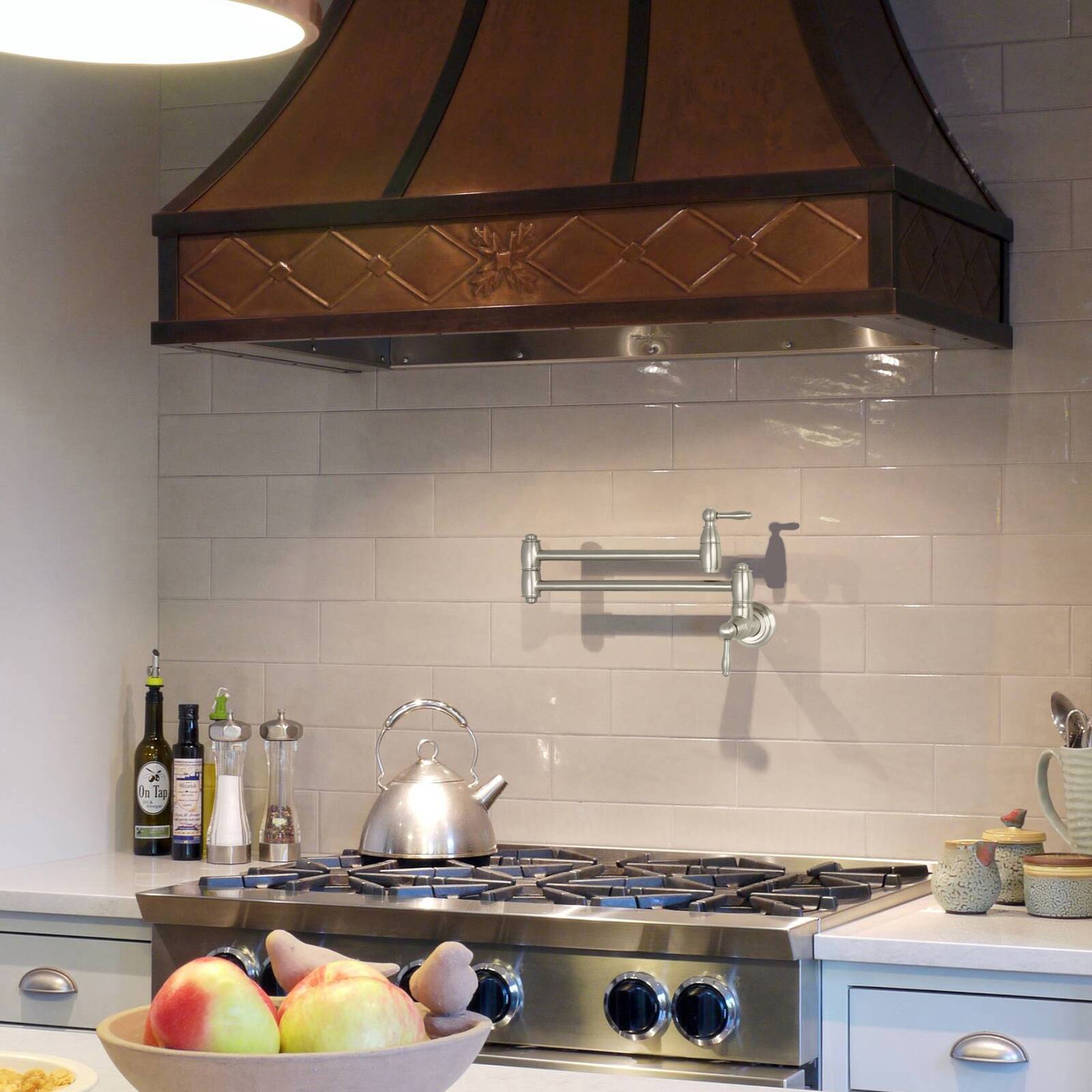 Alt View 5. Akicon - Akicon Wall-Mounted Solid Brass Pot Filler Kitchen Faucet with Dual Joint Swing Arms for Stovetop in Brushed Nickel - Brushed Nickel.