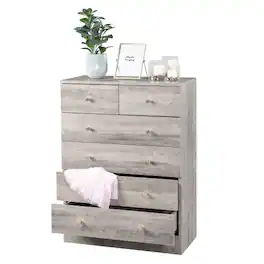 Winado - Modern 6 Drawer Dresser Tall Dresser Chest of Drawers Anti-Tipping Device Metal Handle for Bedroom Living Room Hallway - Gray