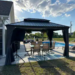 PURPLE LEAF - Permanent Hardtop Aluminum Gazebo with Double Roof for Patio Lawn and Garden, Curtains and Netting Included - 10' X 14'