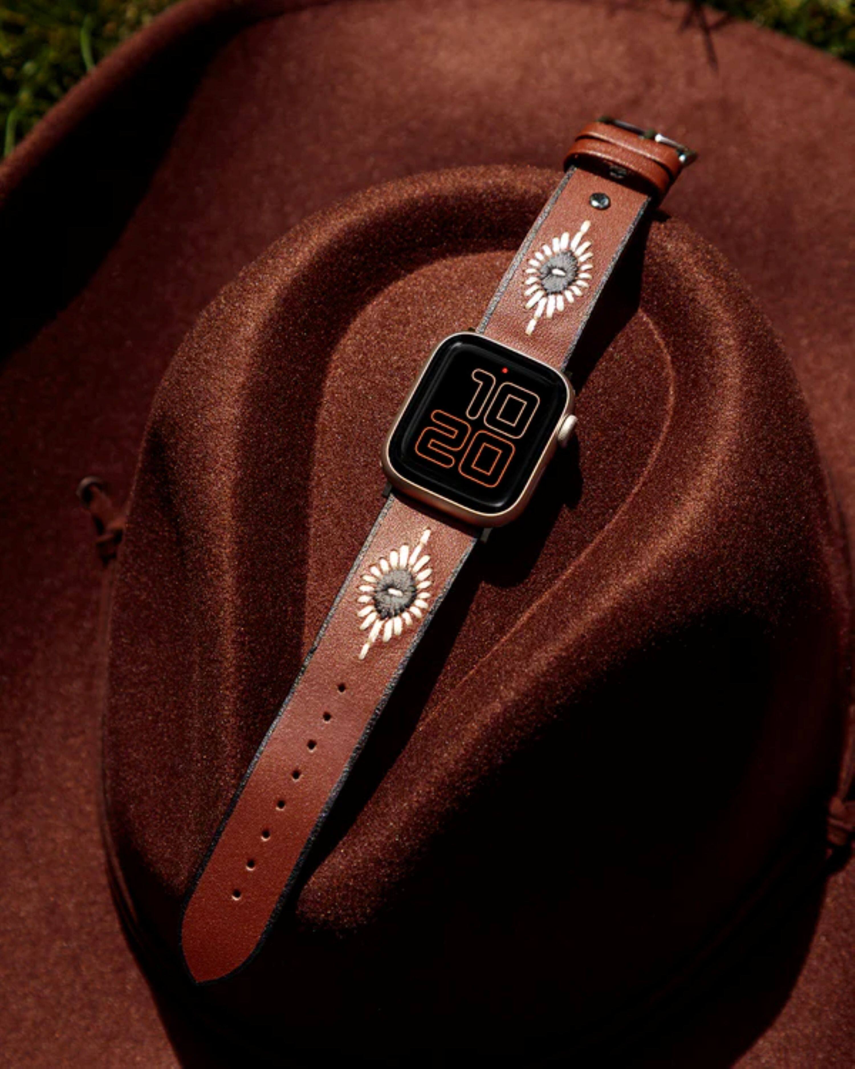 Alt View 10. Wrangler - Genuine Leather Strap with WCS Lug and Buckle – Compatible with 38/40/41mm and 40/44mm Apple Watch - Brown.