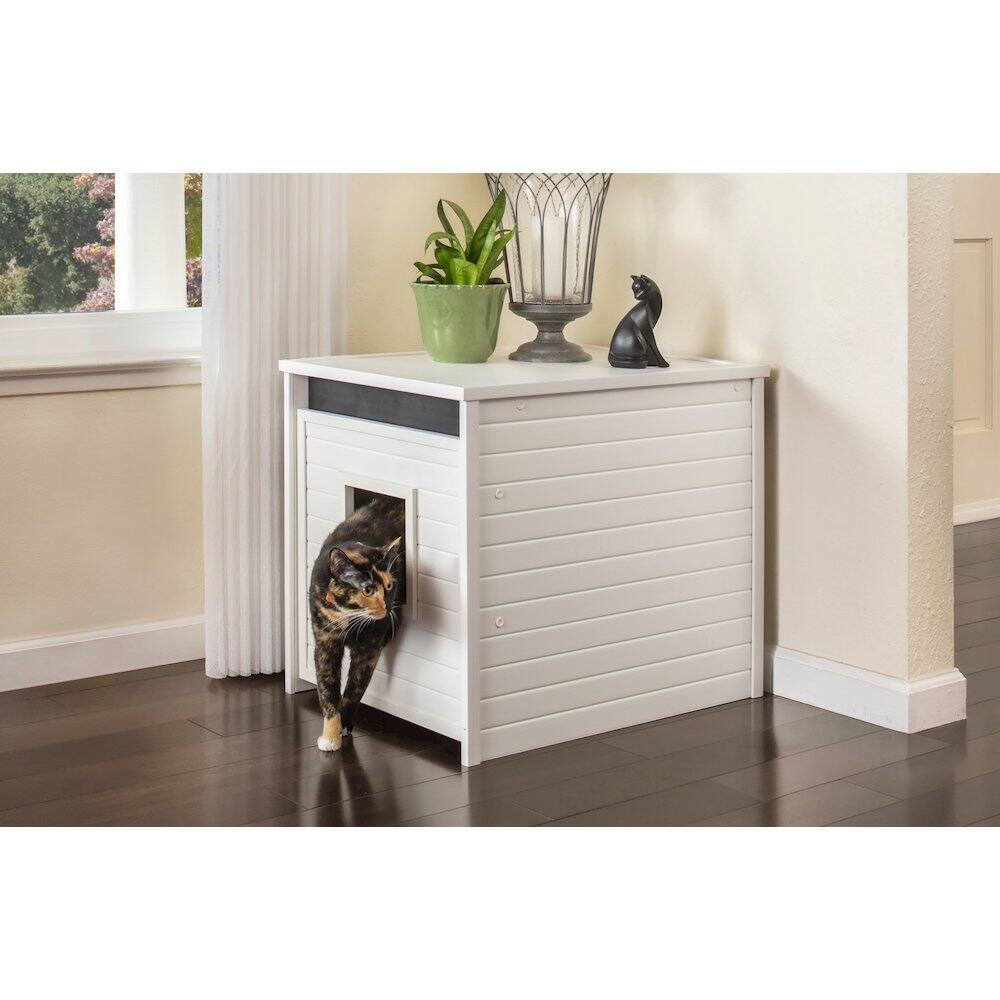 Left. New Age Pet - ECOFLEX Freedom Litter Loo End Table with Pull Out Drawer for Easy Clean - White.