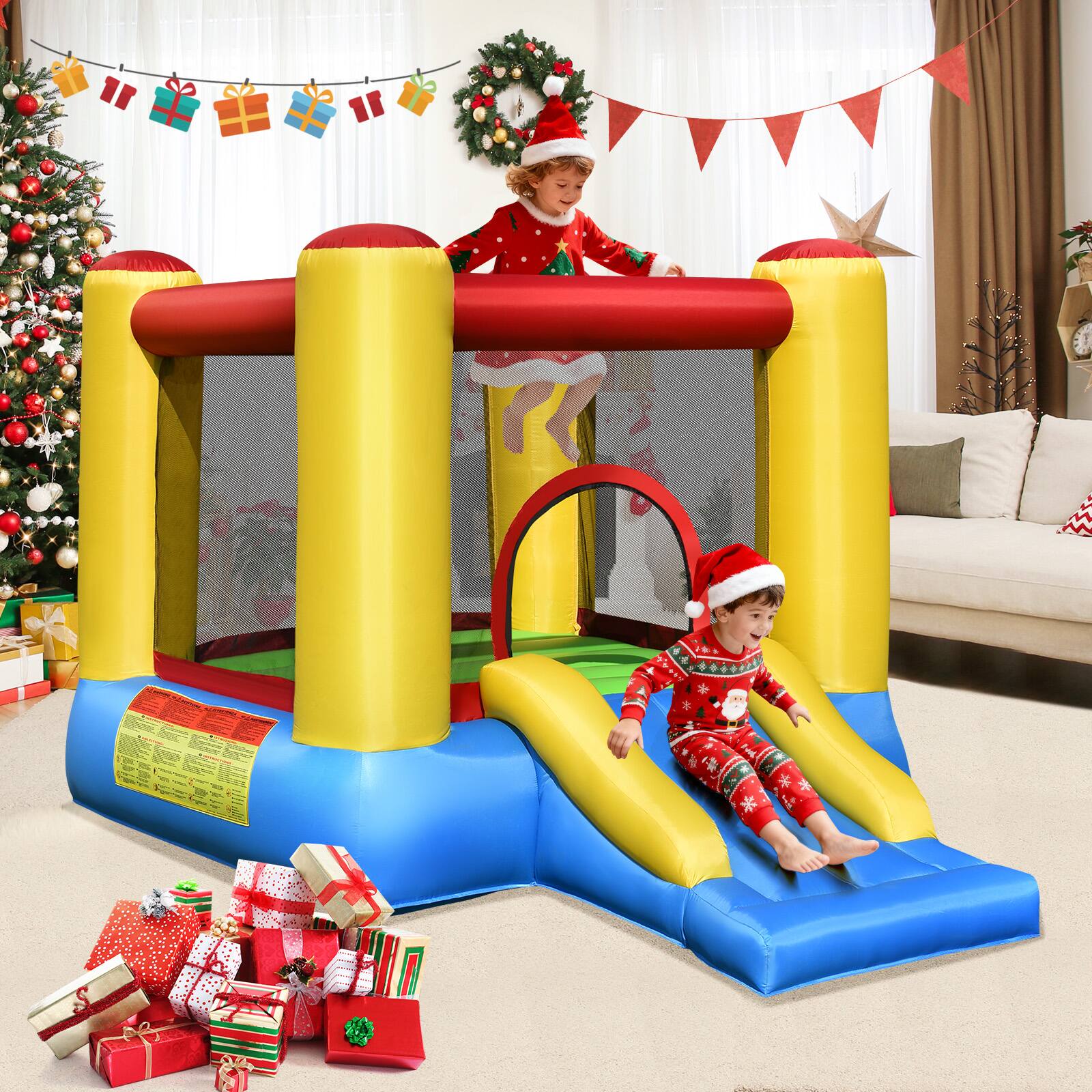 Alt View 1. Costway - Costway Inflatable Bouncer Kids Slide Bounce House for Indoor Outdoor without Blower - Multicolour.