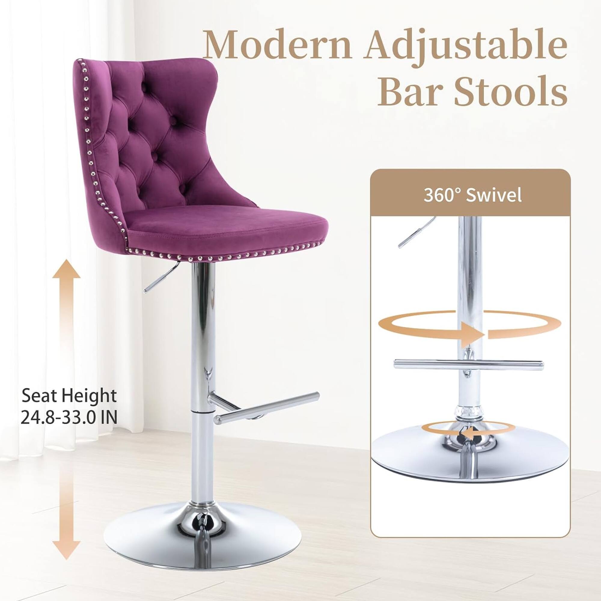 Modern Adjustable Bar Stools

360° Swivel

Seat Height 24.8-33.0 IN
