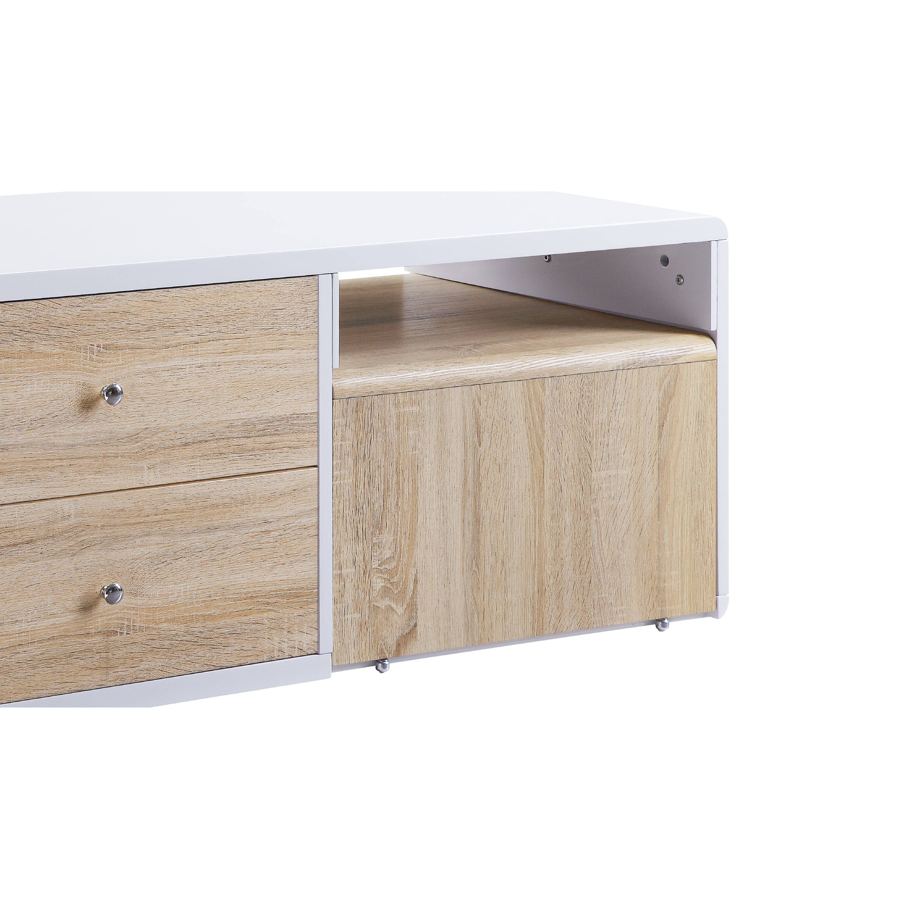 Alt View 3. Manhattan Lane - 2 Drawer Contemporary Coffee Table with Pull Out Table - White, Brown.