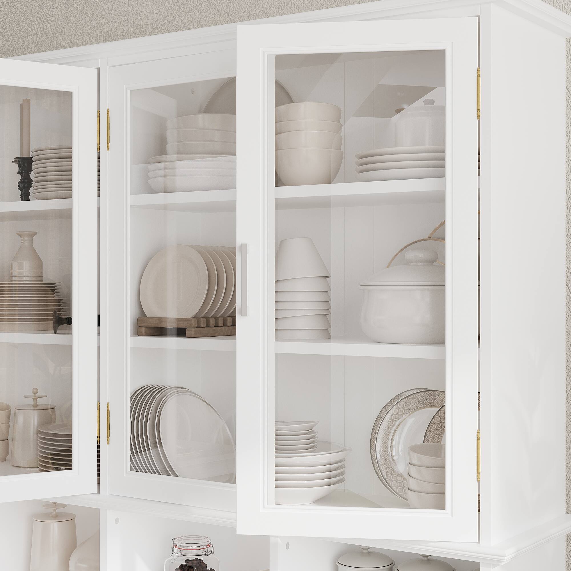 Alt View 5. FUFU & GAGA - 4 Door Sideboard Buffet Cabinet with Glass Doors Large Storage Display Unit for Kitchen and Dining Room - White.