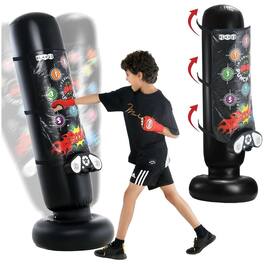 Play22 - Punching Bag for Kids with Music & Lights – 63" Inflatable Boxing Bag with 4 Game Modes, 8 Sounds, LED Scoreboard