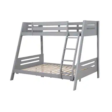 Front. Vaczon - Twin Over Full Bunk Bed with Underbed Storage Drawers, Solid Wood Frame, Built-in Ladder and Safety Guardrails - Gray.