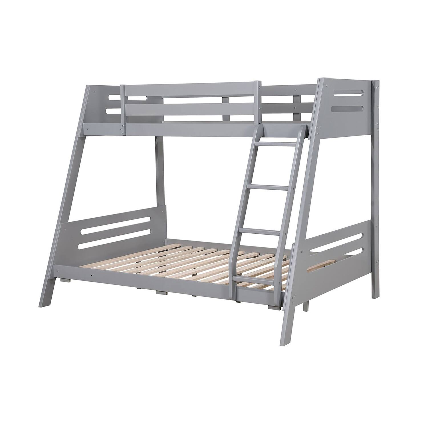 Front. Vaczon - Twin Over Full Bunk Bed with Underbed Storage Drawers, Solid Wood Frame, Built-in Ladder and Safety Guardrails - Gray.