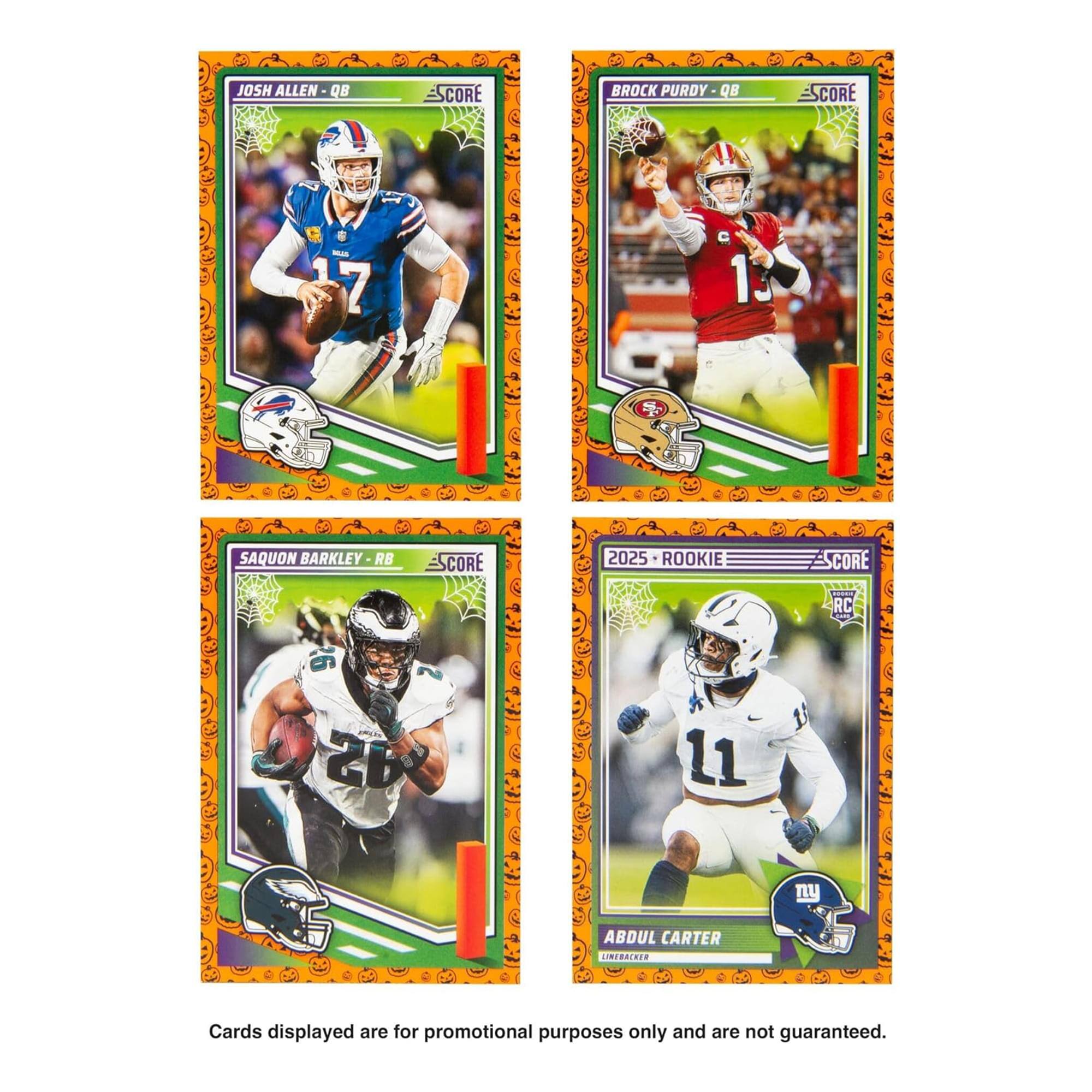 JOSH ALLEN QB 7 - SCORE  
BROCK PURDY QB - SCORE  
SAQUON BARKLEY RB SCORE  
2025 ROOKIE SCORE RC SP 11  
ABDUL CARTER LINEBACKER  

Cards displayed are for promotional purposes only and are not guaranteed.