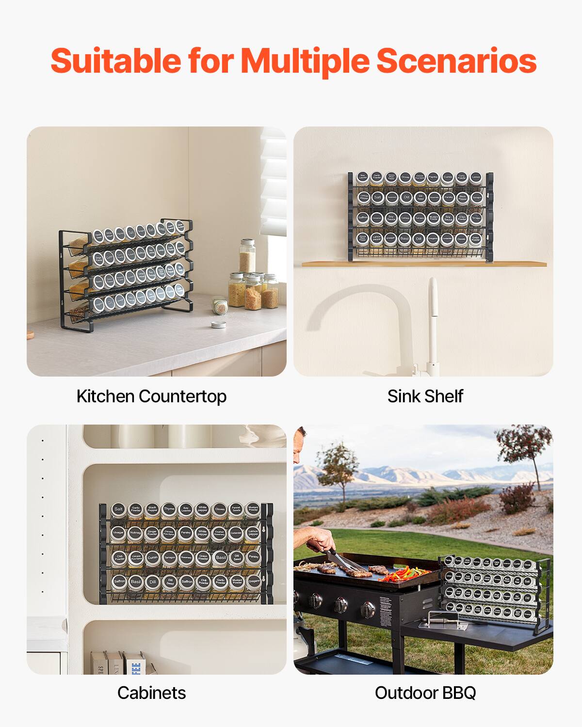 Suitable for Multiple Scenarios

- Kitchen Countertop
- Sink Shelf
- Cabinets
- Outdoor BBQ