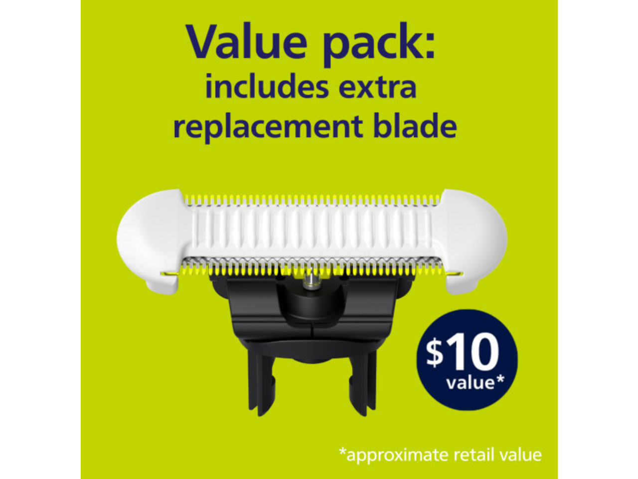 Value pack: includes extra replacement blade $10 value* *approximate retail value