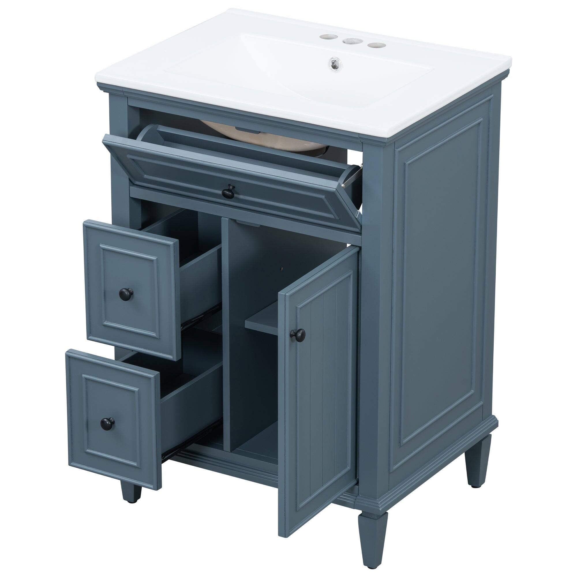 Alt View 10. Boyel Living - 24 Inch Bathroom Vanity with Sink Cabinet with One Flip Drawer and Two Drawers Adjustable Shelf Solid Wood MDF Blue Gray - Blue Gray.