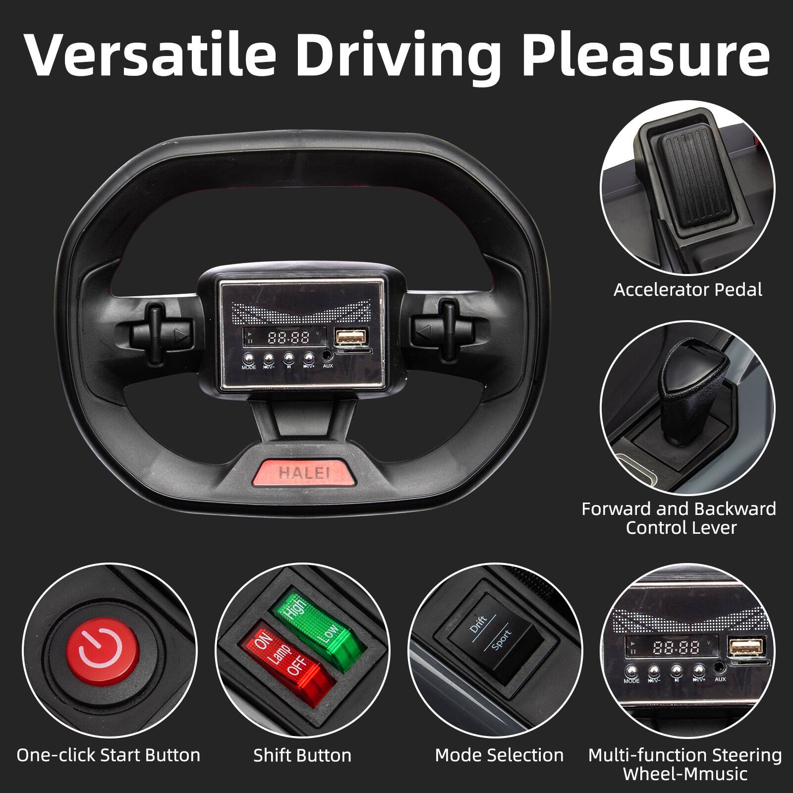 Versatile Driving Pleasure

- Accelerator Pedal
- Forward and Backward Control Lever
- One-click Start Button
- Shift Button
- Mode Selection
- Multi-function Steering Wheel-Music