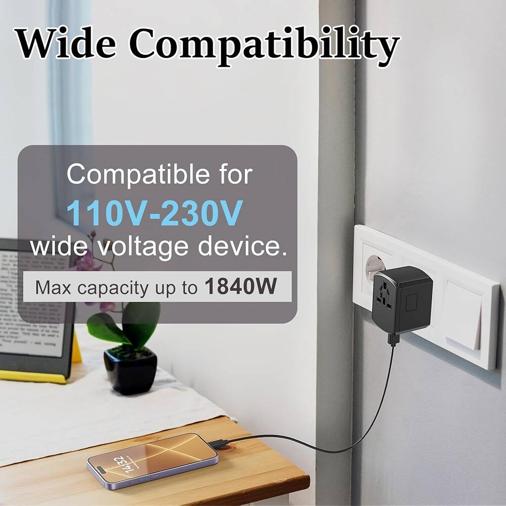 Wide Compatibility

Compatible for 110V-230V wide voltage device.

Max capacity up to 1840W