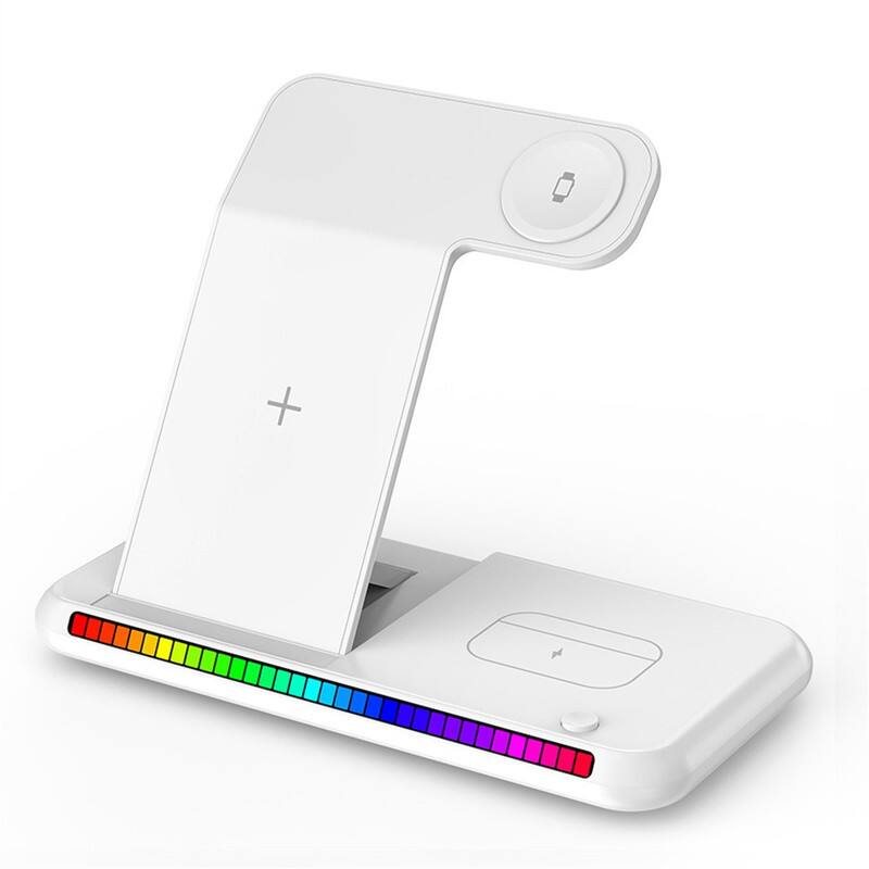 RISOKEYS - Lighted Foldable 3-in-1 Wireless Charger - Phone Stand for Apple Supported Watch & Headphone - White