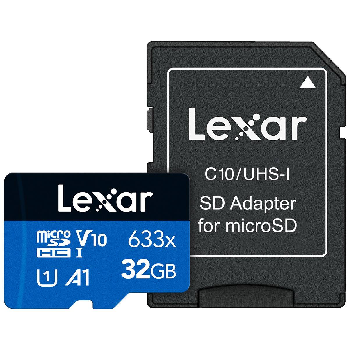 Lexar C10/UHS-I SD Adapter for microSD  
microSD V10 633x HC I U A1 32GB