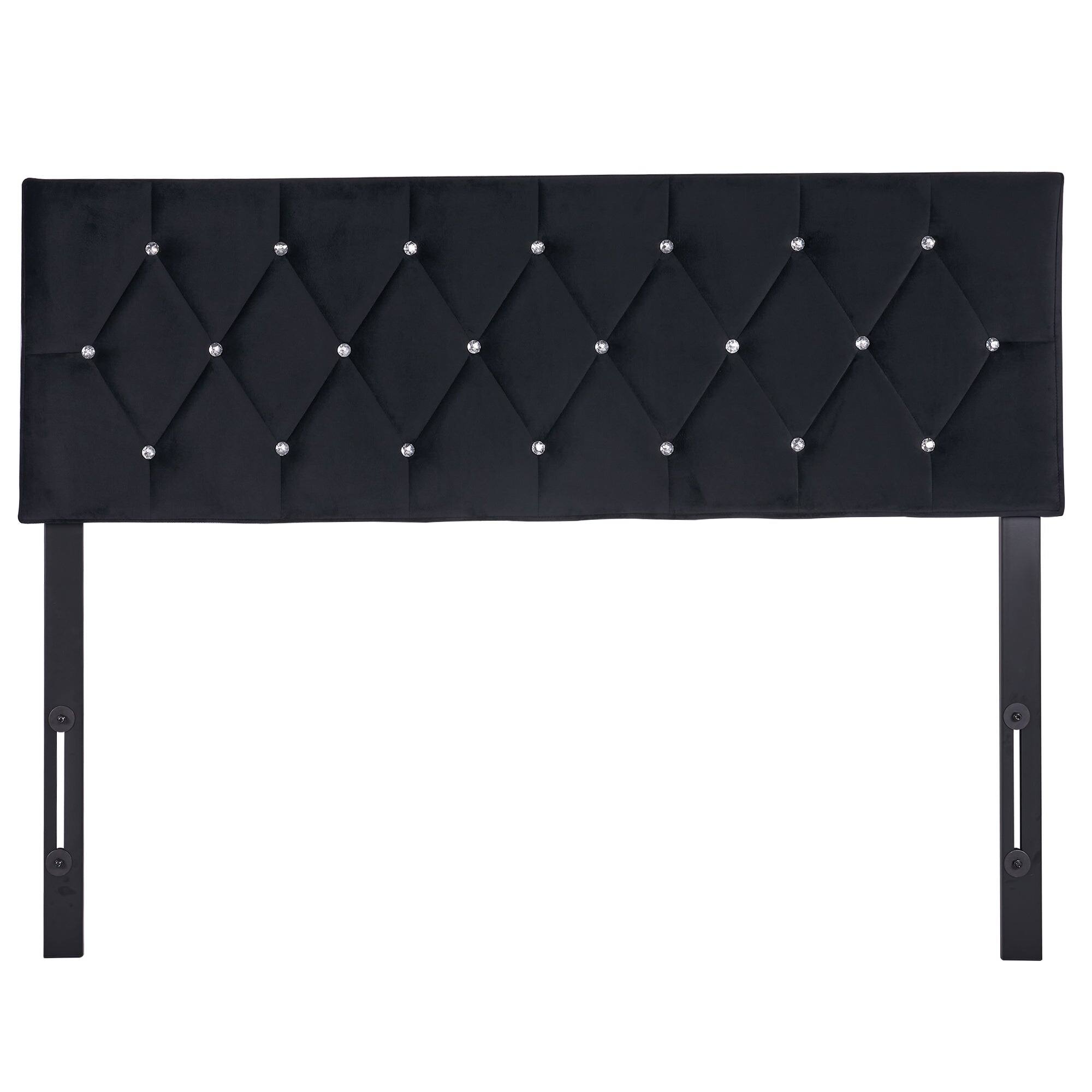 Front. Vecelo - Adjustable Velvet King Headboard with Diamond Tufting, Upholstered Modern Headboard for King Size Bed, Metal Legs - Black.