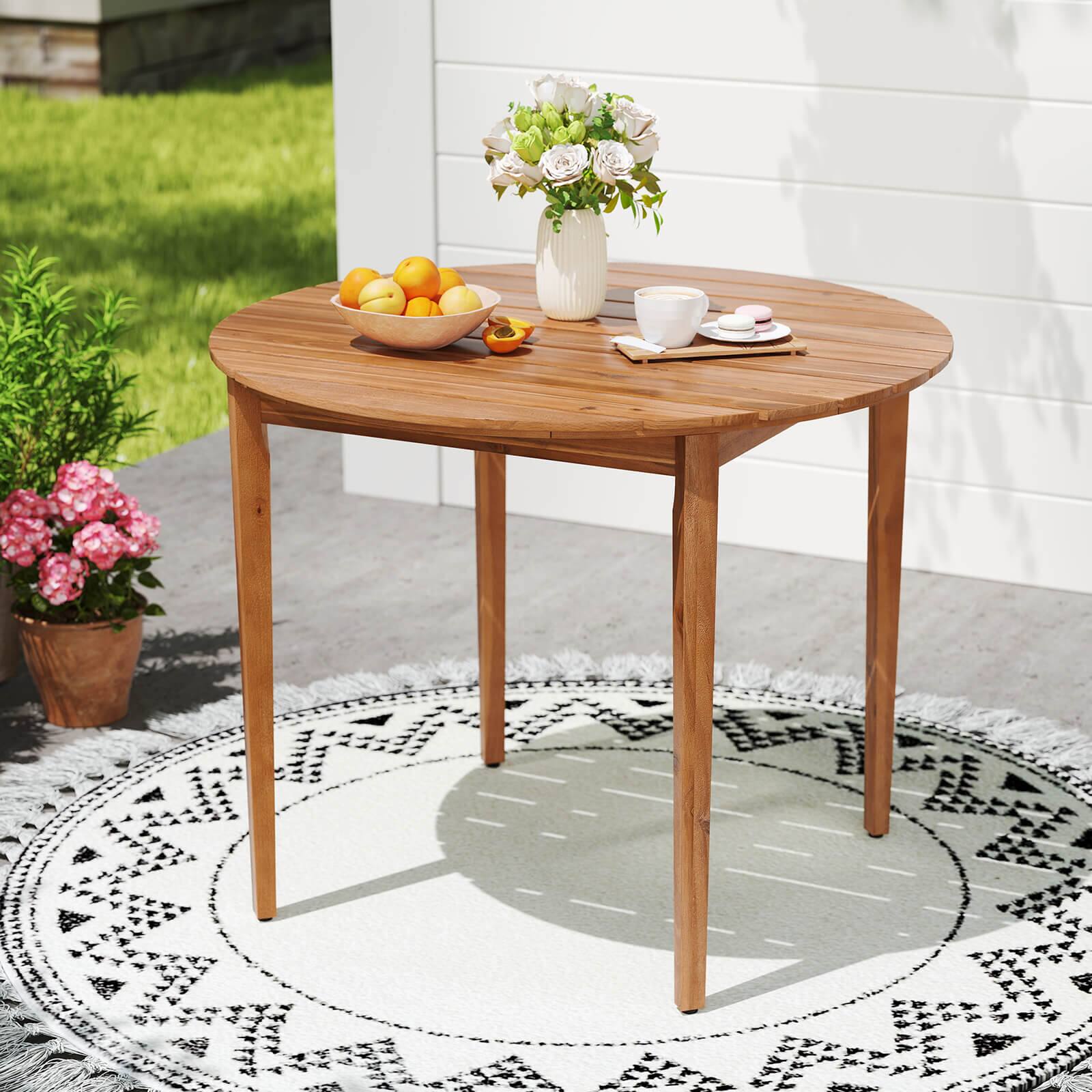 Alt View 1. Costway - Costway Round Outdoor Dining Table for 4 People 36 inch Acacia Wood Patio Table for Yard - Beige.