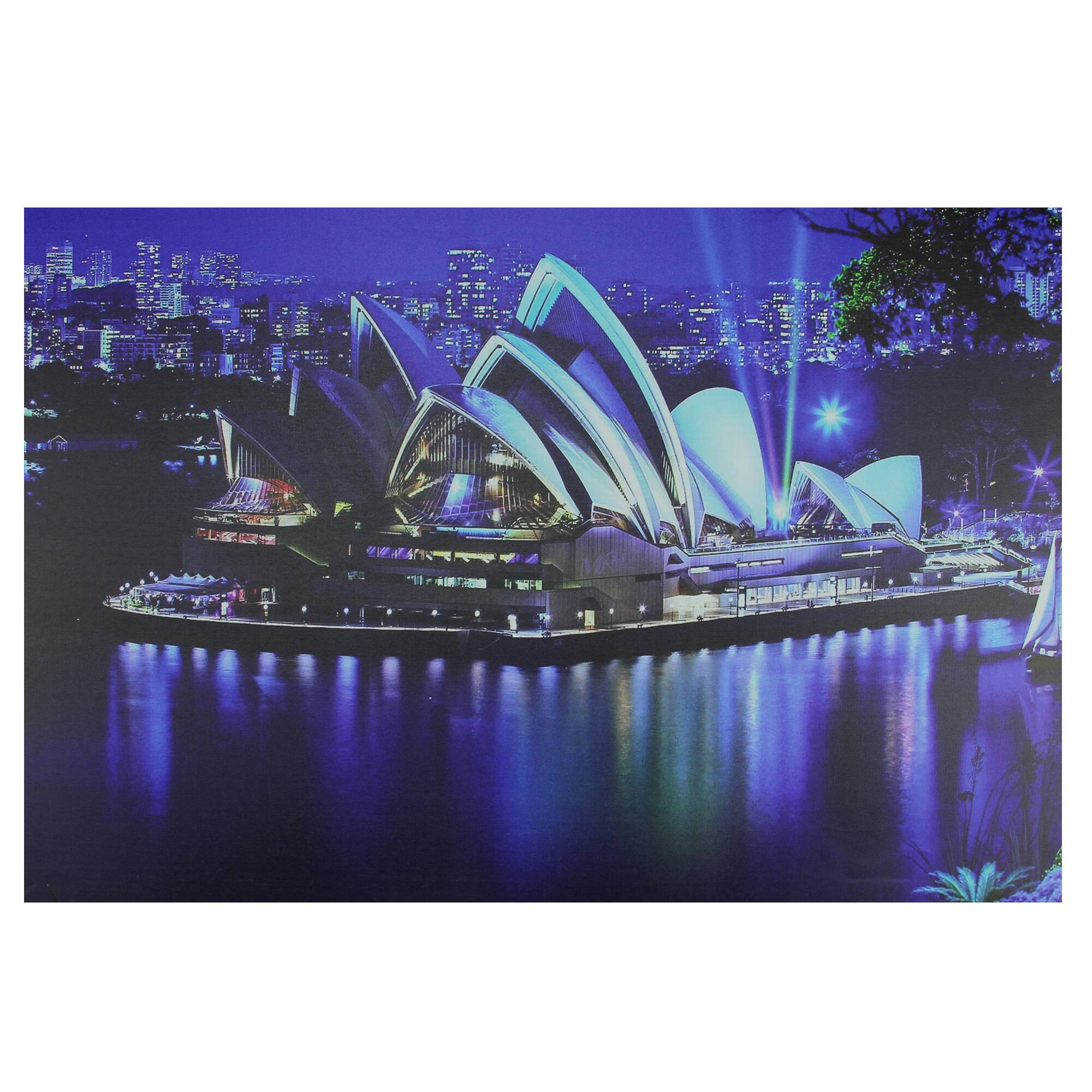 Northlight - LED Lighted Famous Sydney Opera House Australia Canvas Wall Art - 15.75" x 23.5" - Blue