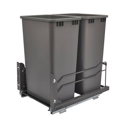 Front. Rev-A-Shelf - Rev-A-Shelf Double Pullout Trash Can 50 qt. with Soft-close, 53WC-2150SCDM-213 - Orion Gray.