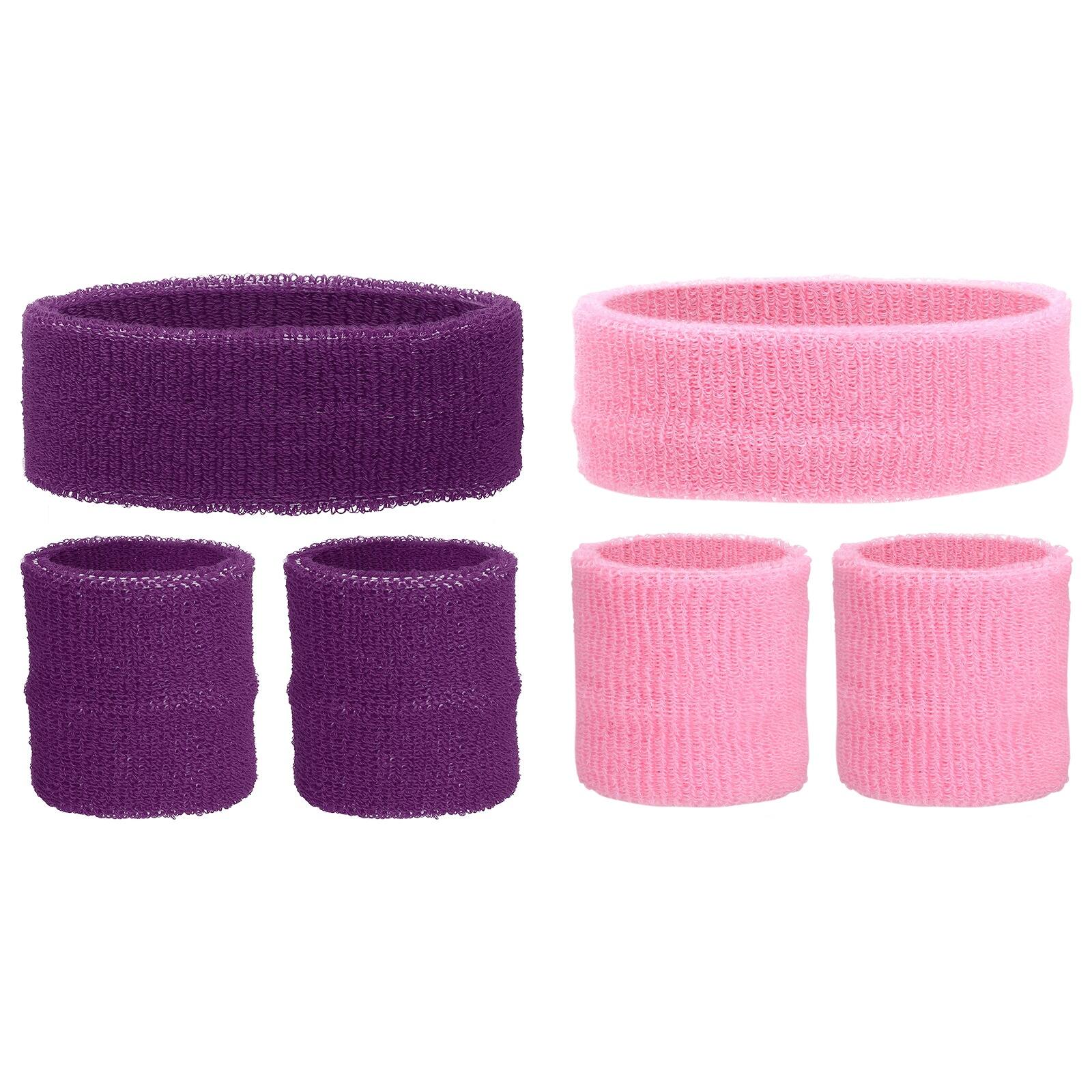 Unique Bargains - Sweatband Set, 2pcs Headband + 4pcs Wristbands Moisture Wicking Breathable Athletic Bands 6pcs for Sports - Dark Purple/Pink price history on PriceWatchPro