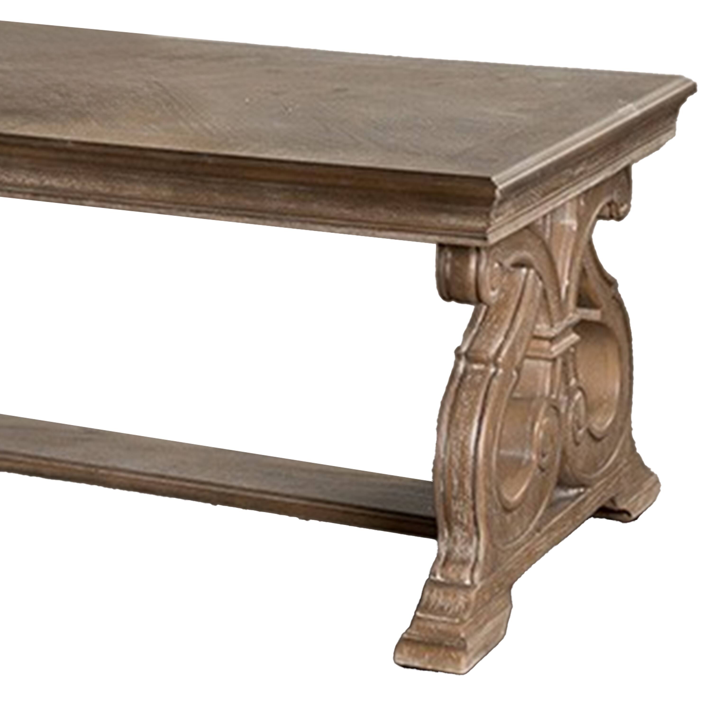 Alt View 2. Manhattan Lane - Gia Coffee Table, 52 Inch Rectangular Top, Carved Details, Brown Solid Wood - Brown.