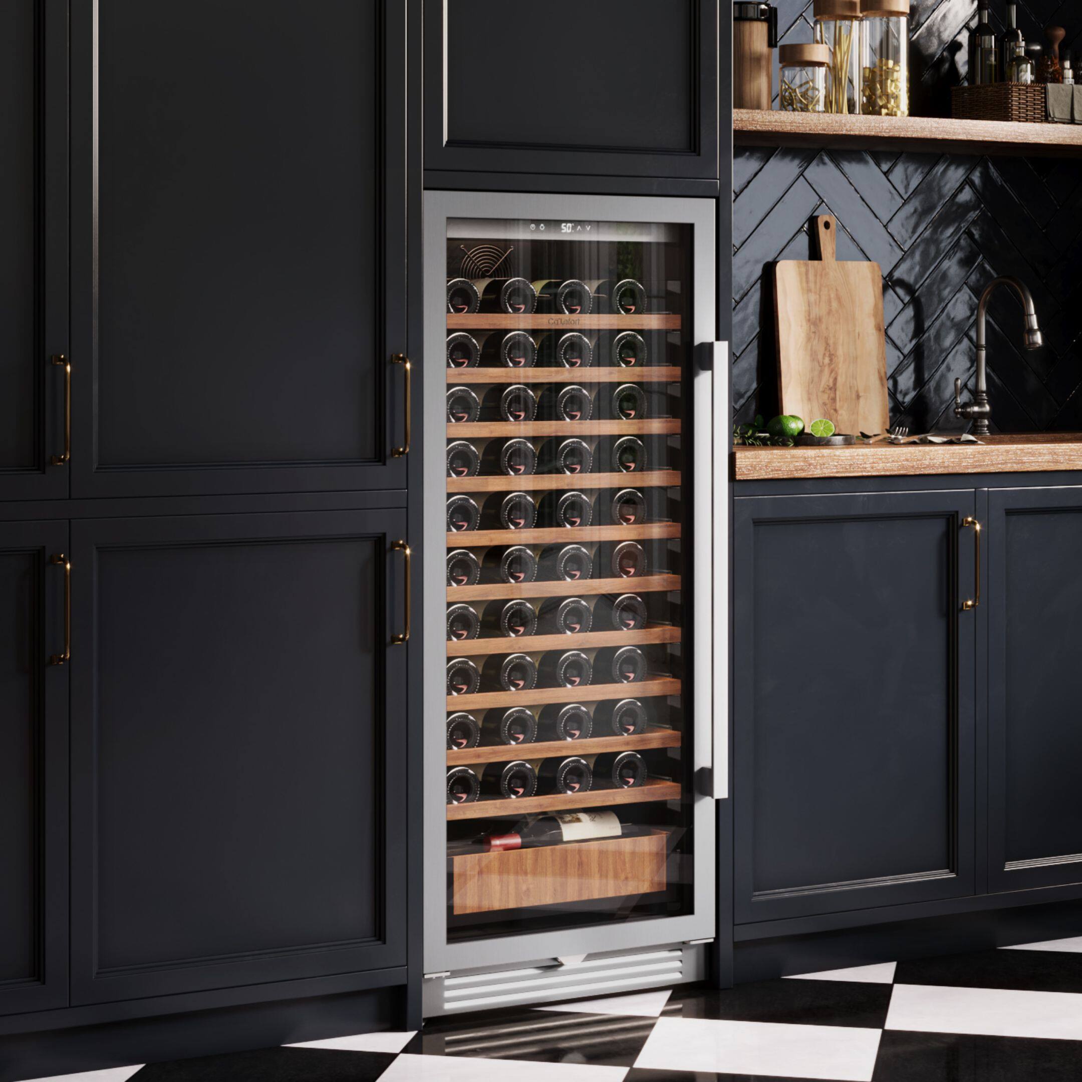 Back. Ca'Lefort - 24 inch 90-Bottle Wine Cooler Refrigerator Freestanding/Built-In   3-Color LED Lighting ，for Home, Bar & Office - stainless steel.