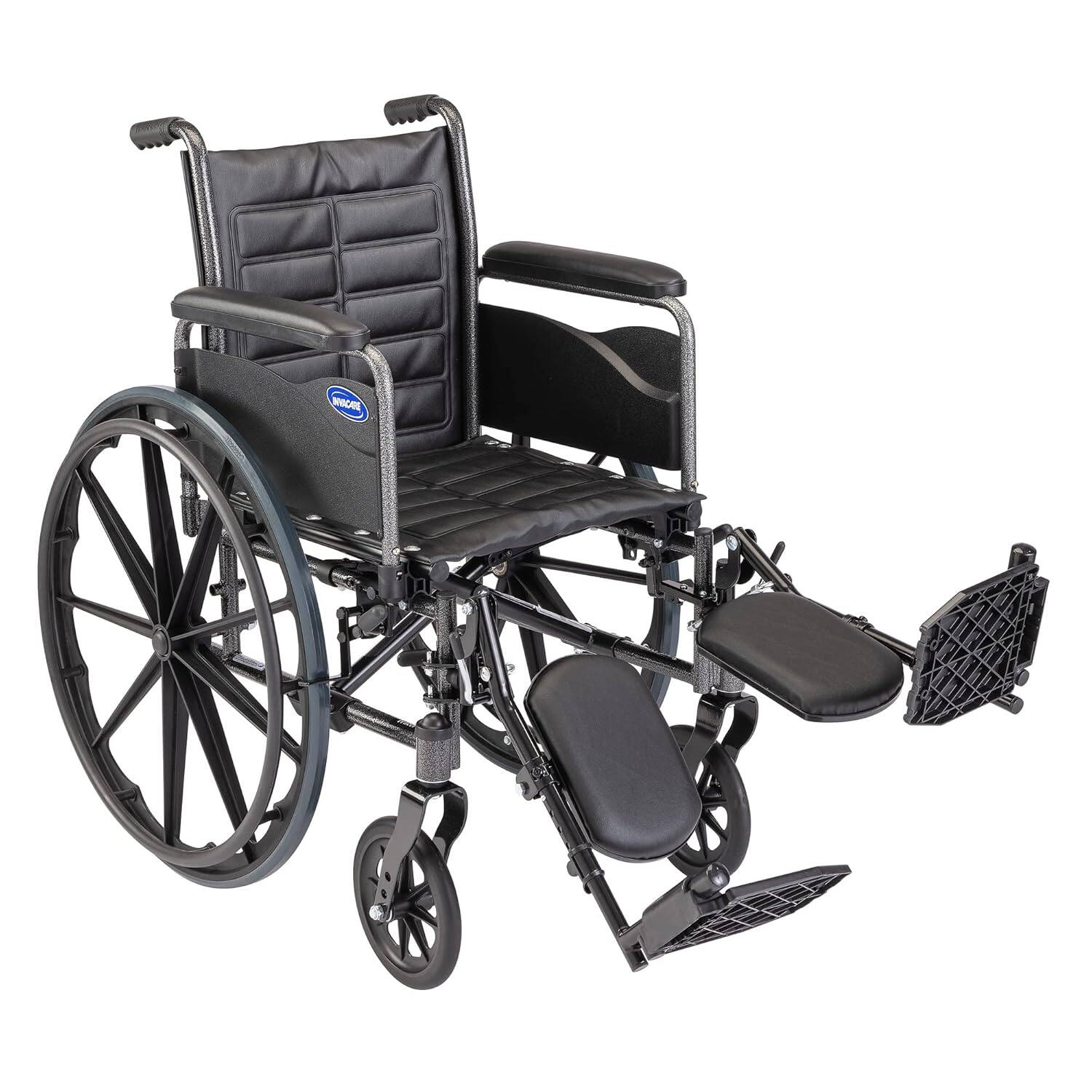 Front. Invacare - Tracer (EX2) Wheelchair for Adults Standard Folding (20" Seat) with Legrests & Full Arms - Black.