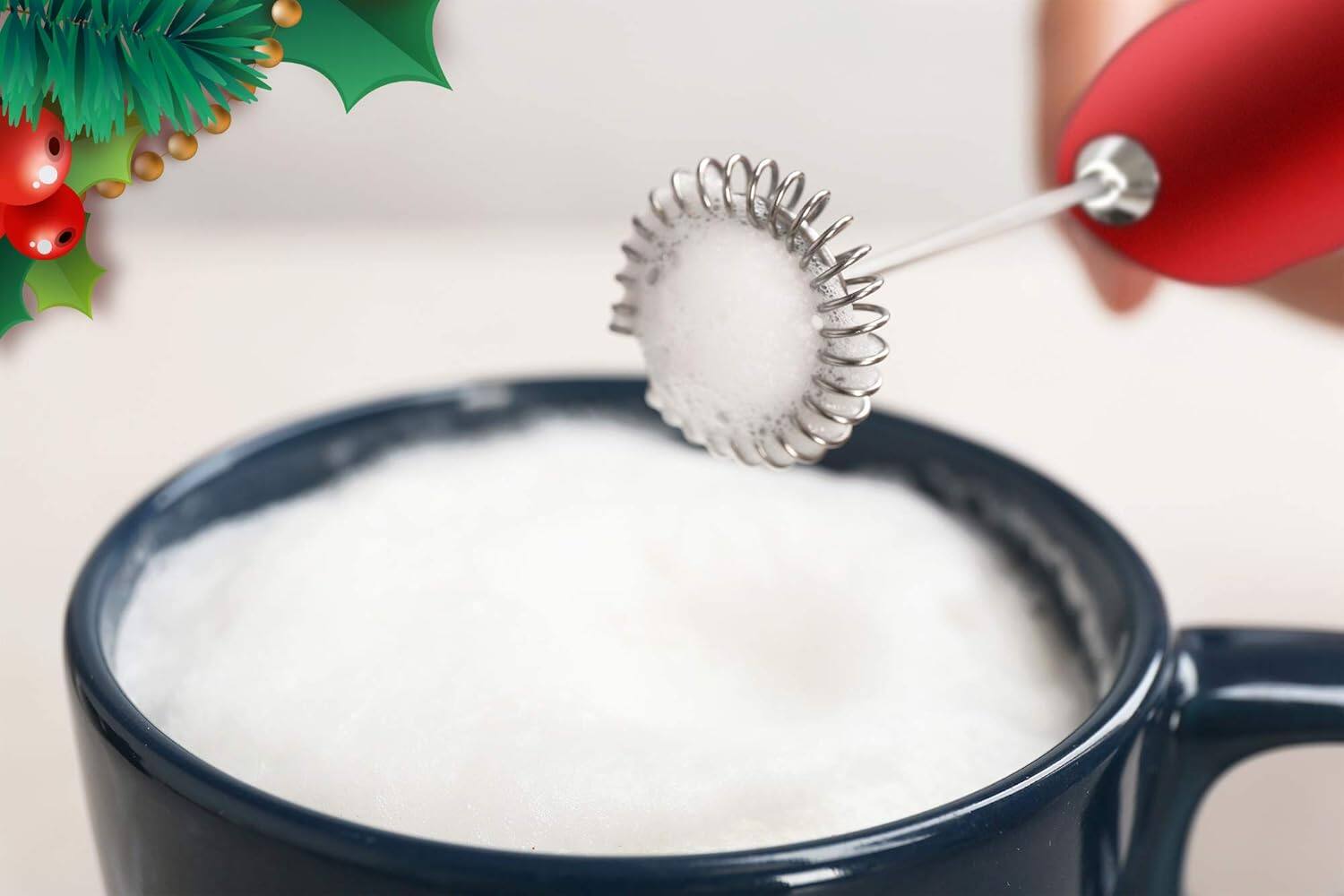 Alt View 2. Zulay Kitchen - Zulay Kitchen Powerful Milk Frother Handheld Foam Maker for Lattes by Milk Boss - Red.