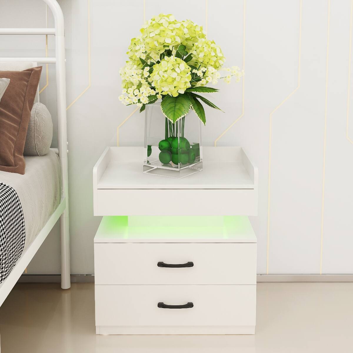 Loheer LED Nightstand, Two Drawer Bedside Table with Adjustable Remote ...