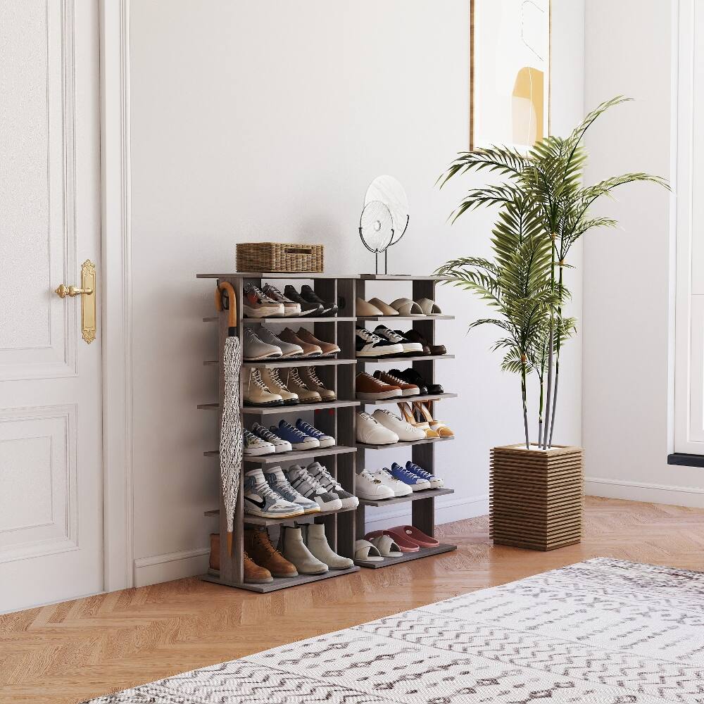 Angle. Loheer - Loheer 7 tier vertical shoe rack with side hooks rustic gray - Rustic Gray.
